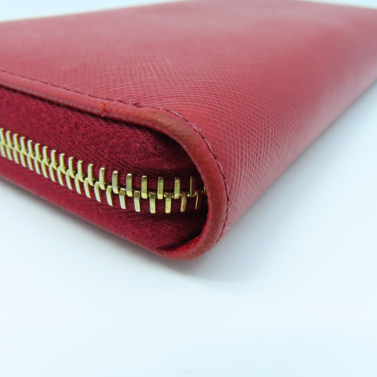 PRADA Cowhide Leather Long Wallet Gold Buckle Long Wallet Red