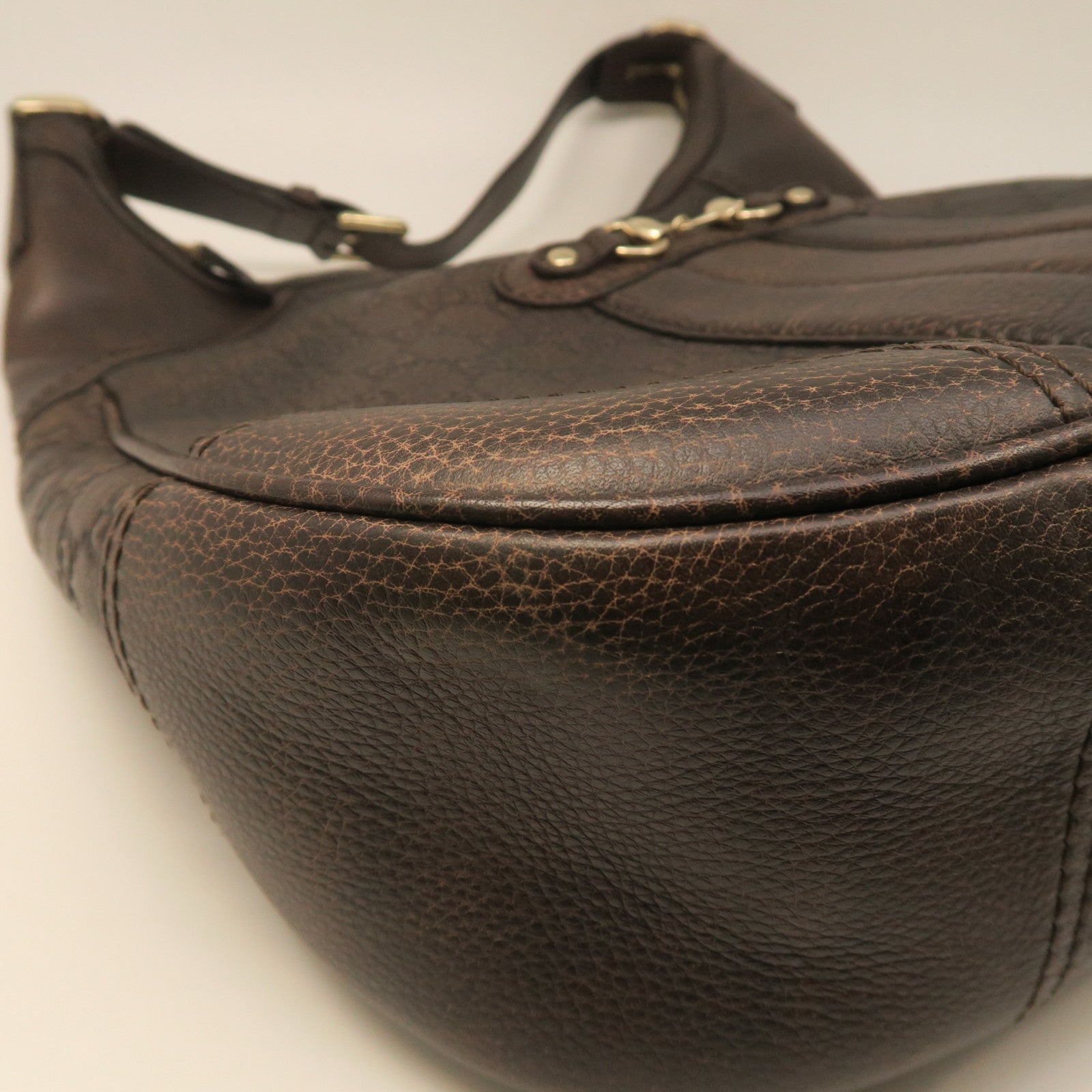 GUCCI cowhide leather Shoulder Bag gold buckle shoulder bag brown