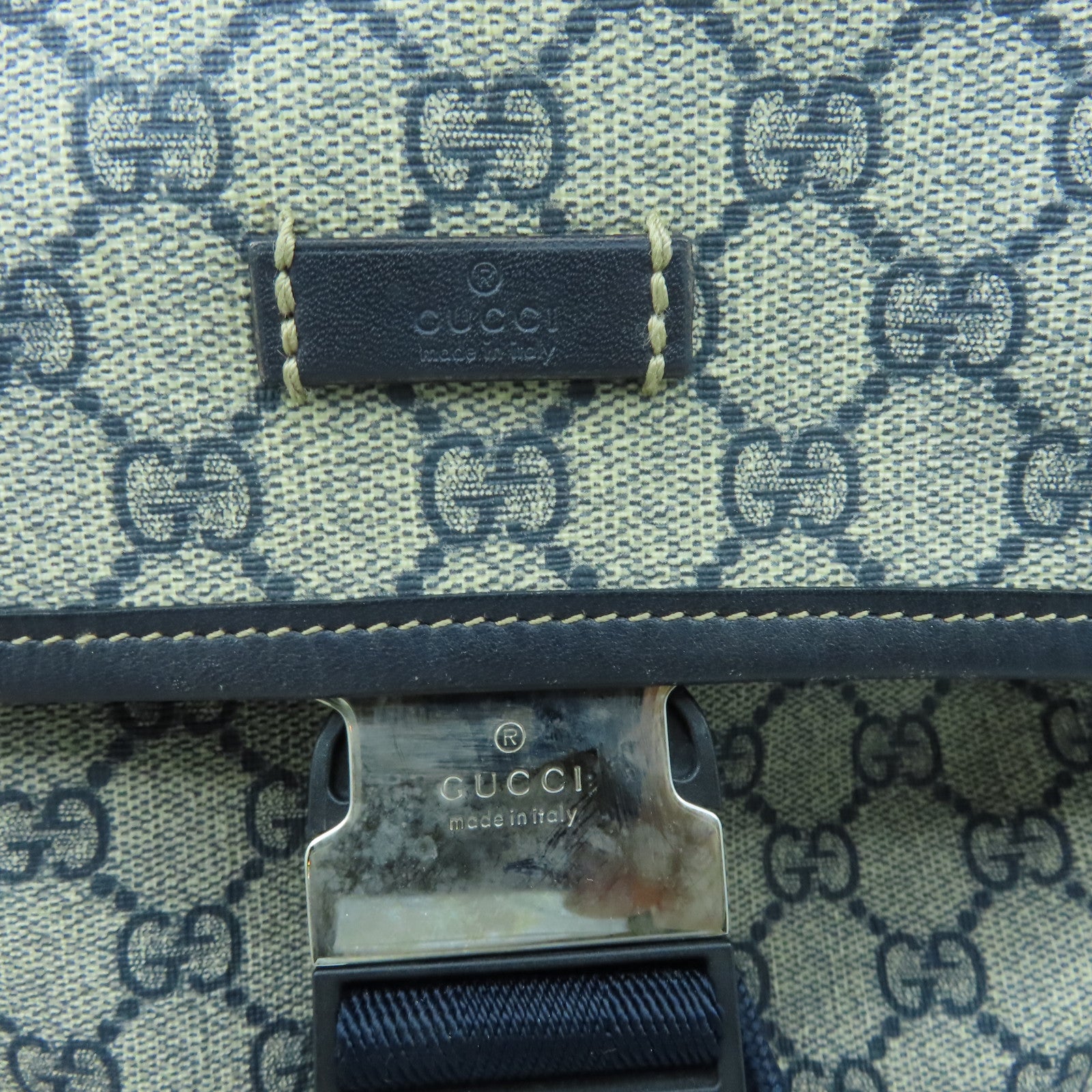 GUCCI 塗層帆布Rucksack銀扣背包藍色