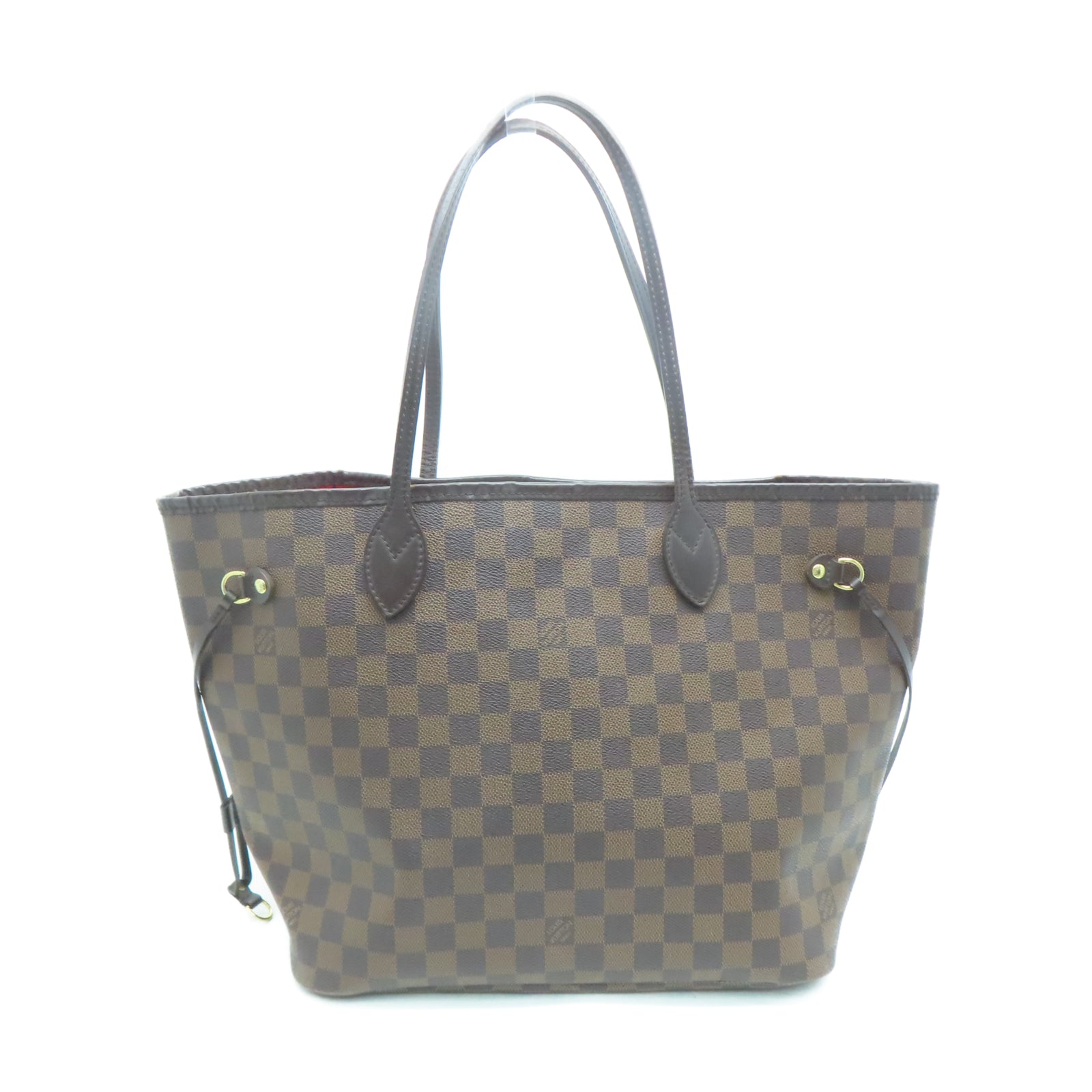 LOUIS VUITTON Damier Neverfull MM金扣手挽袋棕色