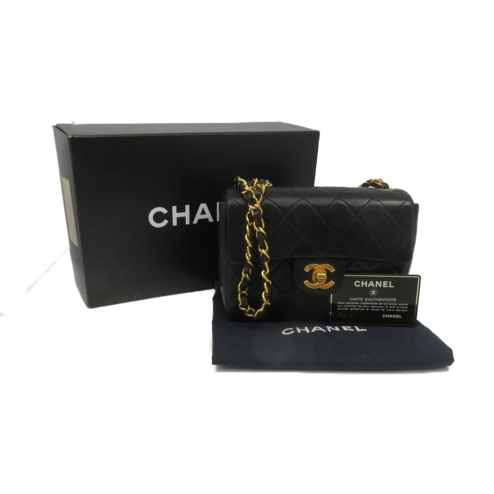 CHANEL 菱格羊皮皮革Chain Shoulder Bag金扣鏈帶肩背袋黑色