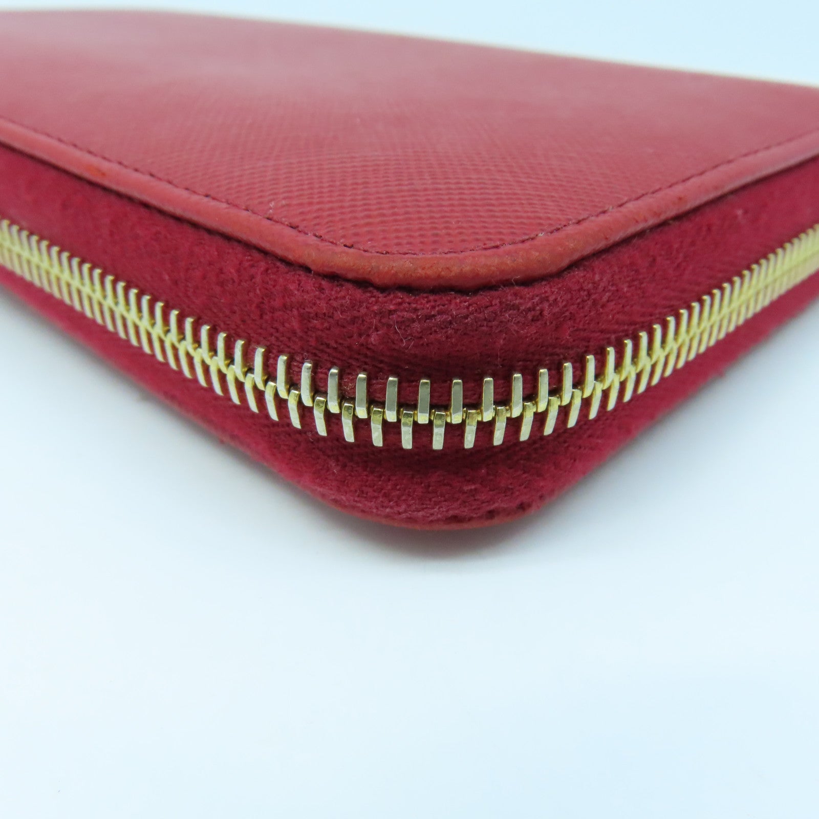 PRADA Cowhide Leather Long Wallet Gold Buckle Long Wallet Red