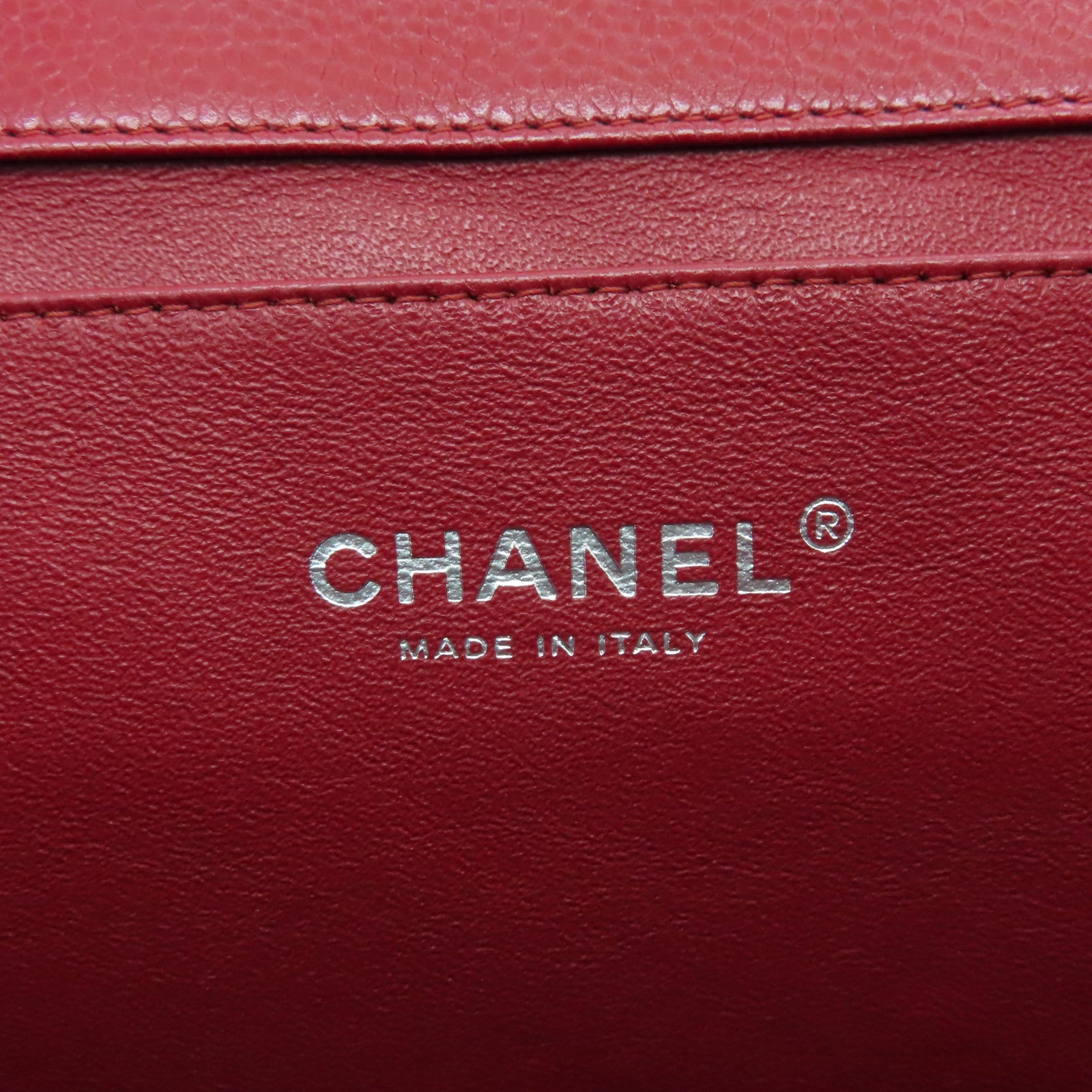 CHANEL 菱格牛皮皮革Chain Shoulder銀扣鏈帶肩背袋紅色