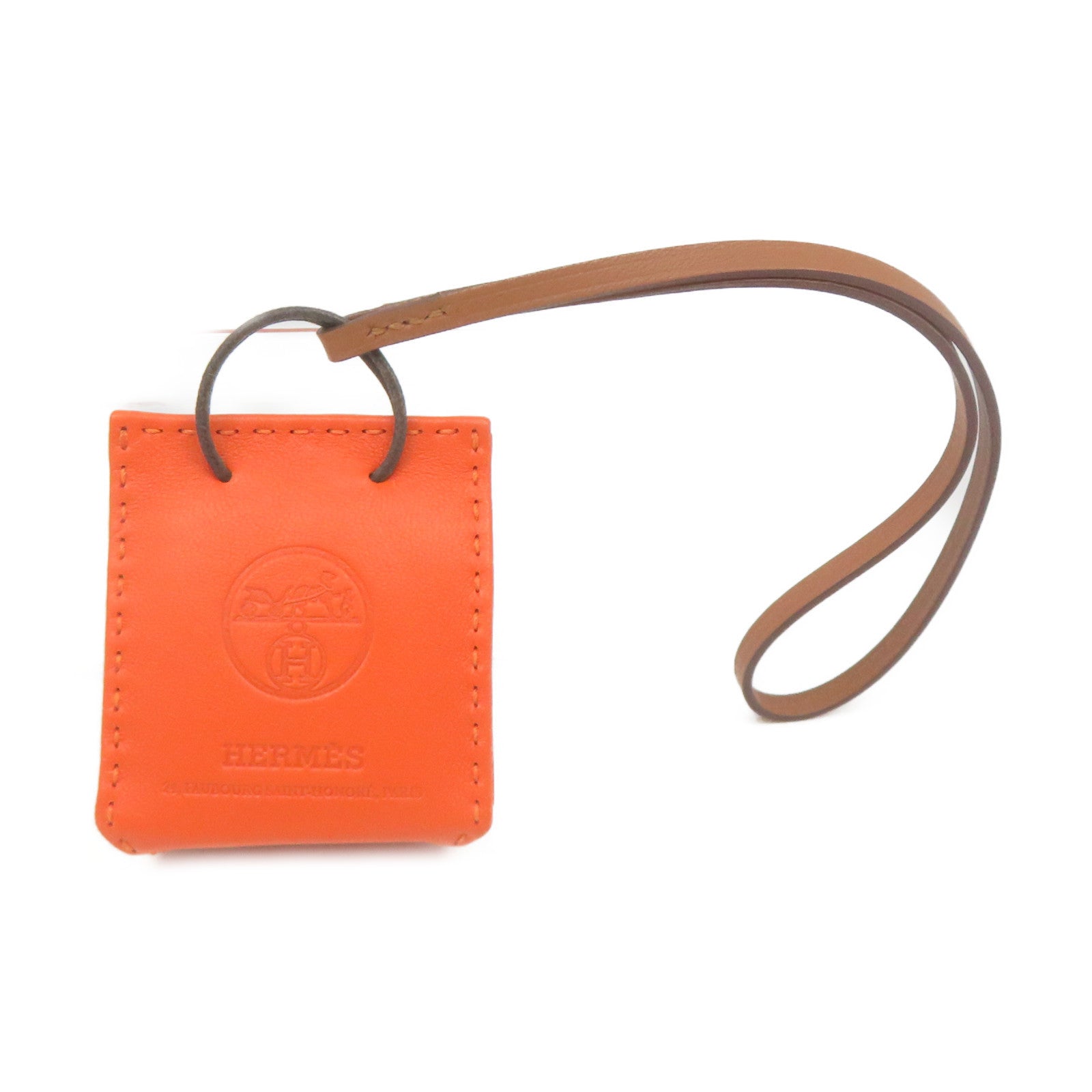 HERMES 牛皮皮革Orange Bag Charm掛飾橙色/啡色