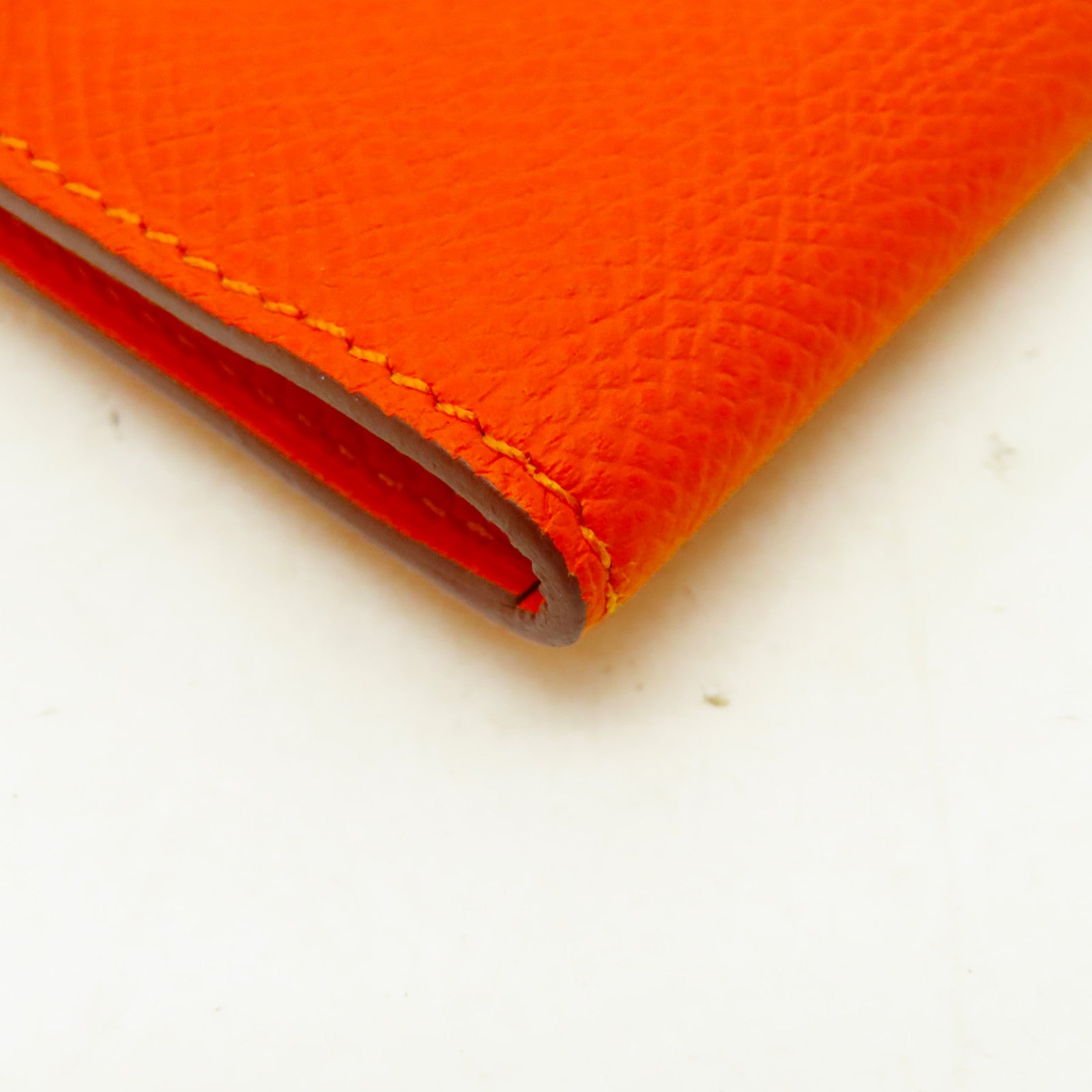 HERMES Epsom皮革Clic Mini Card Holder銀扣卡片套橙色