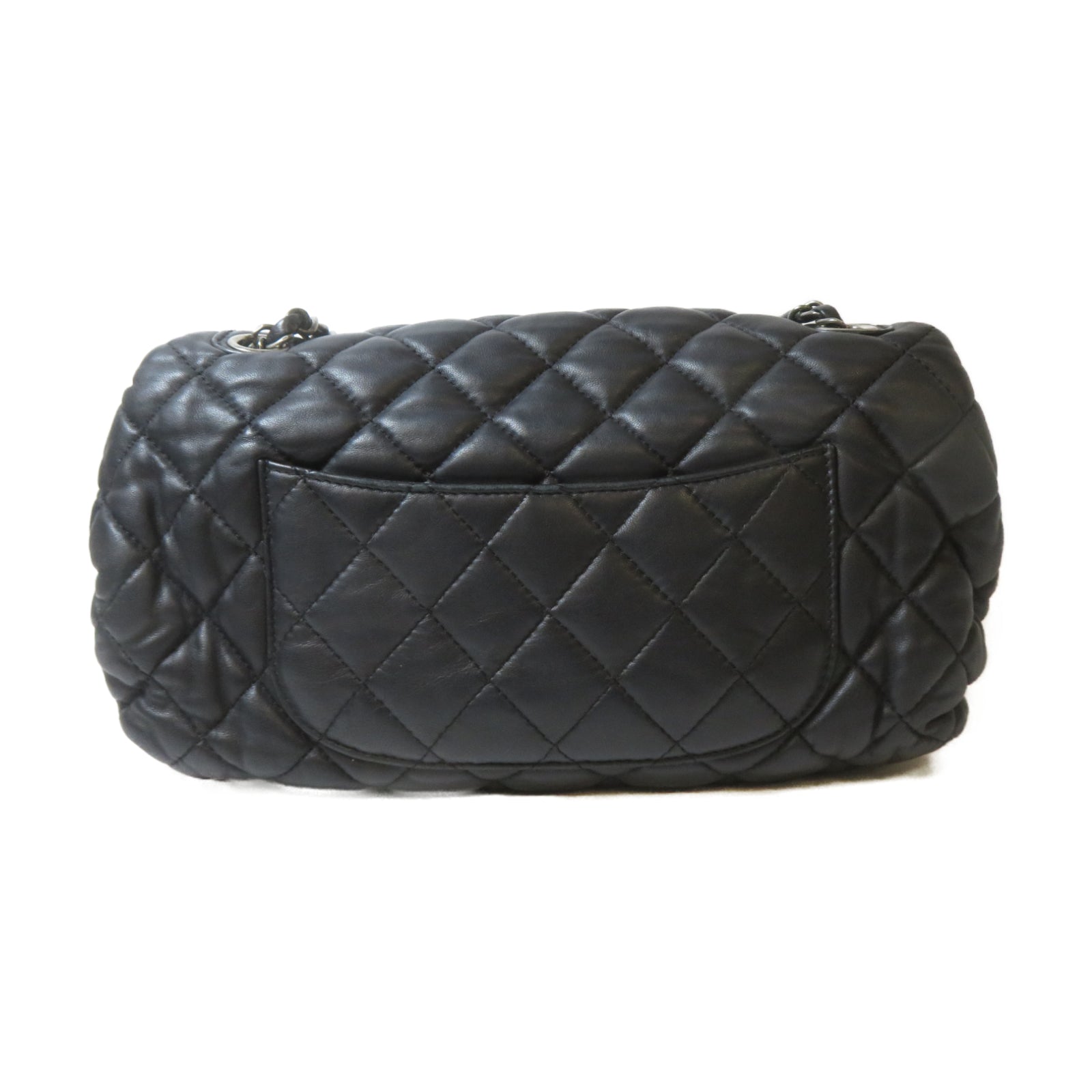 CHANEL 菱格羊皮皮革Chain Shoulder銀扣鏈帶肩背袋黑色
