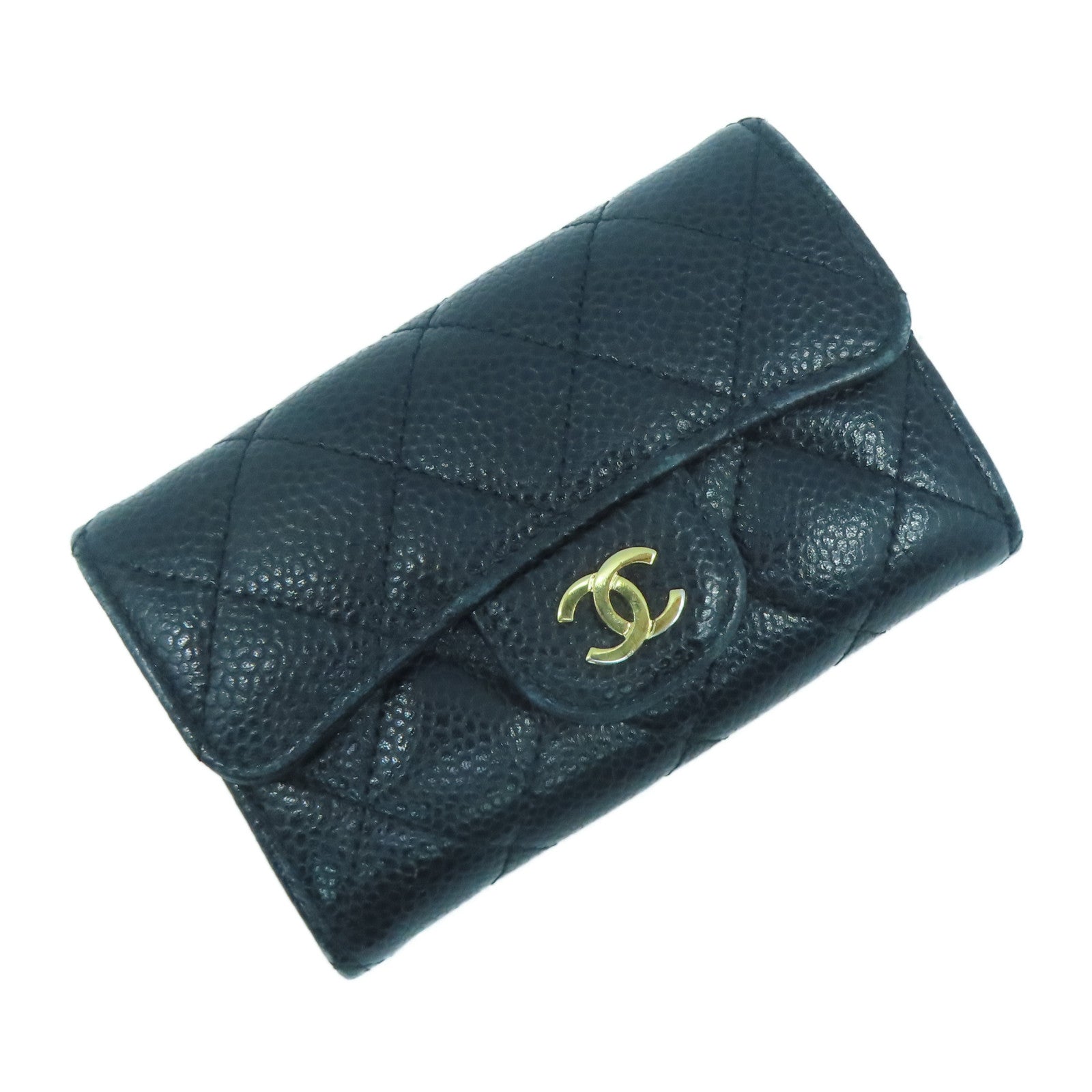 CHANEL 菱格牛皮皮革Card Case金扣卡片套黑色