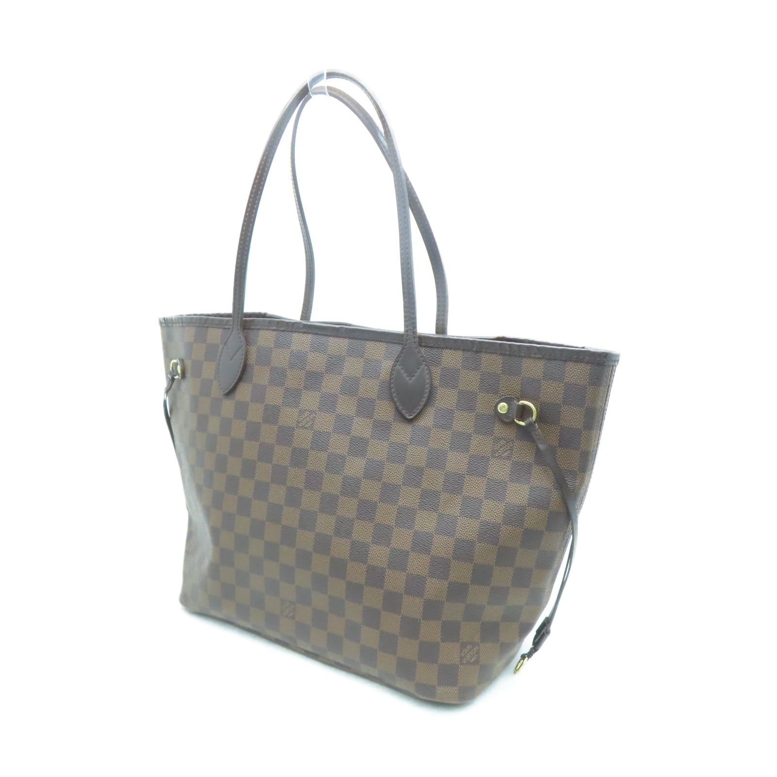 LOUIS VUITTON Damier Neverfull MM金扣手挽袋棕色