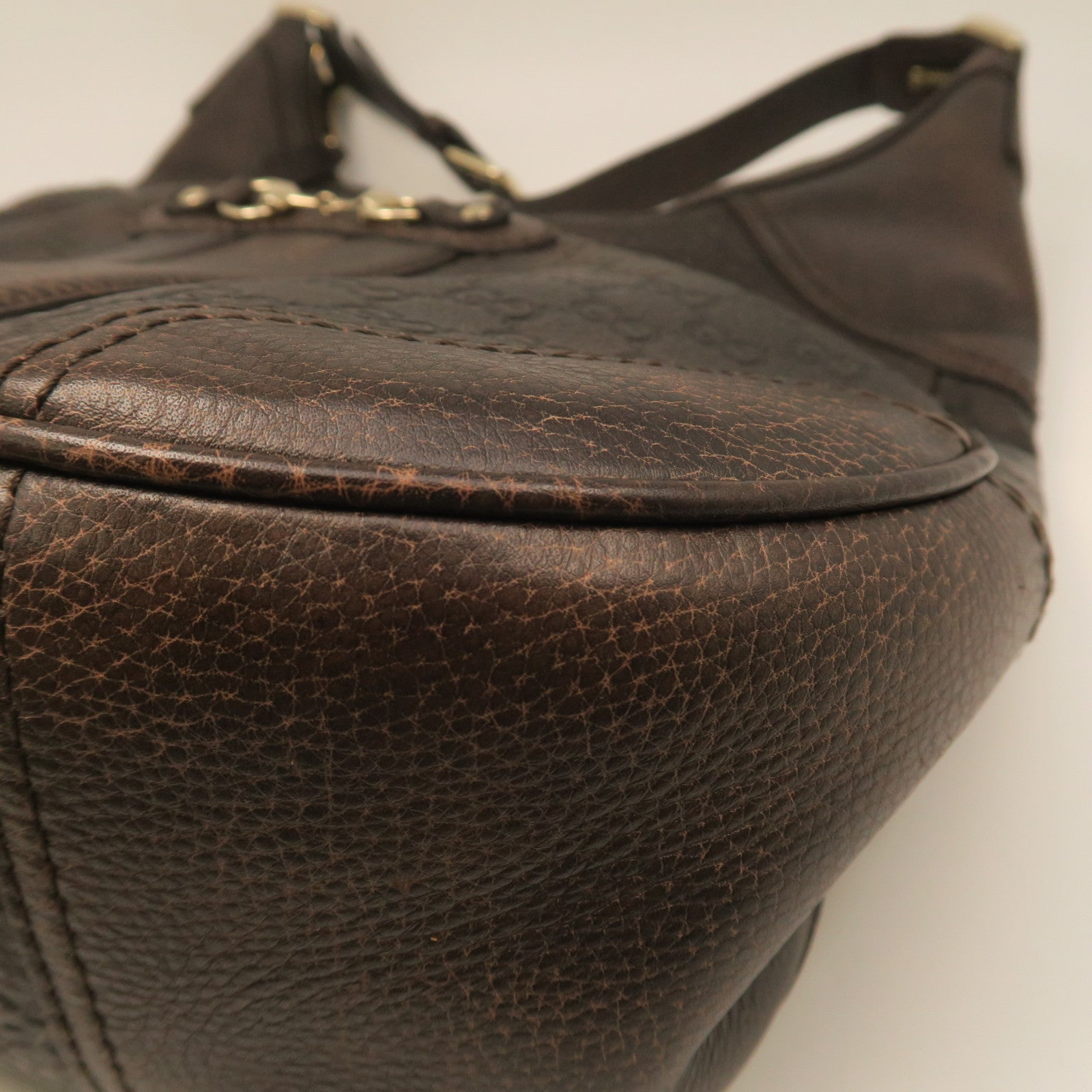 GUCCI cowhide leather Shoulder Bag gold buckle shoulder bag brown