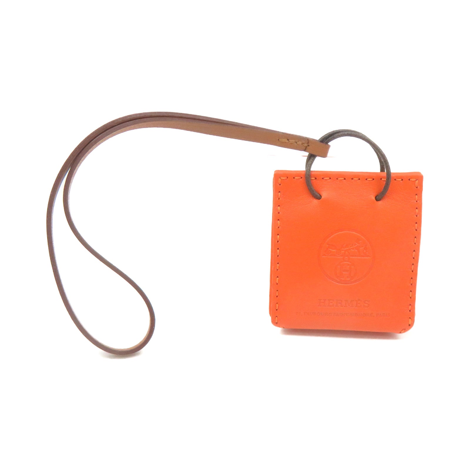 HERMES 牛皮皮革Orange Bag Charm掛飾橙色/啡色