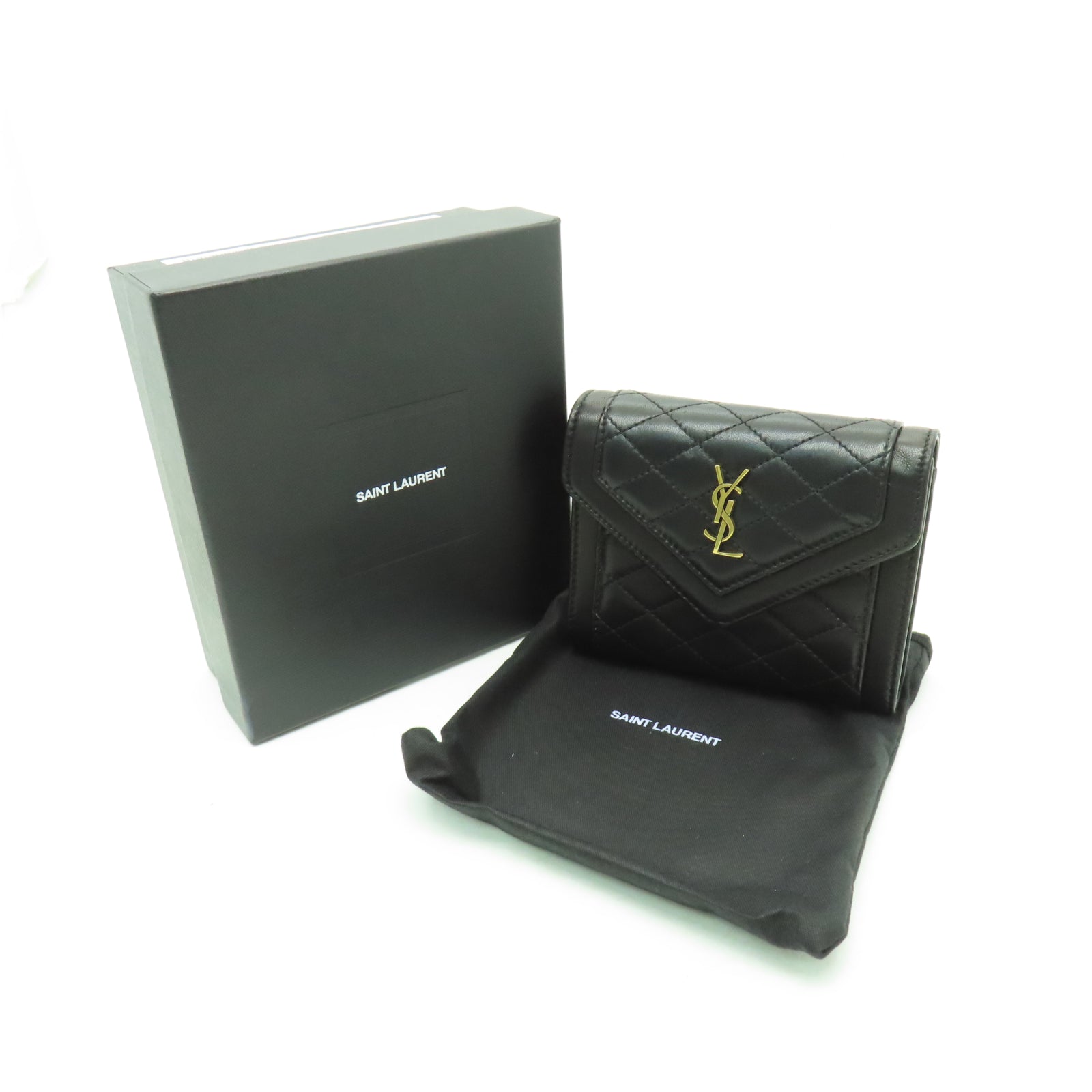 SAINT LAURENT 菱格羊皮皮革Wallet金扣錢包黑色