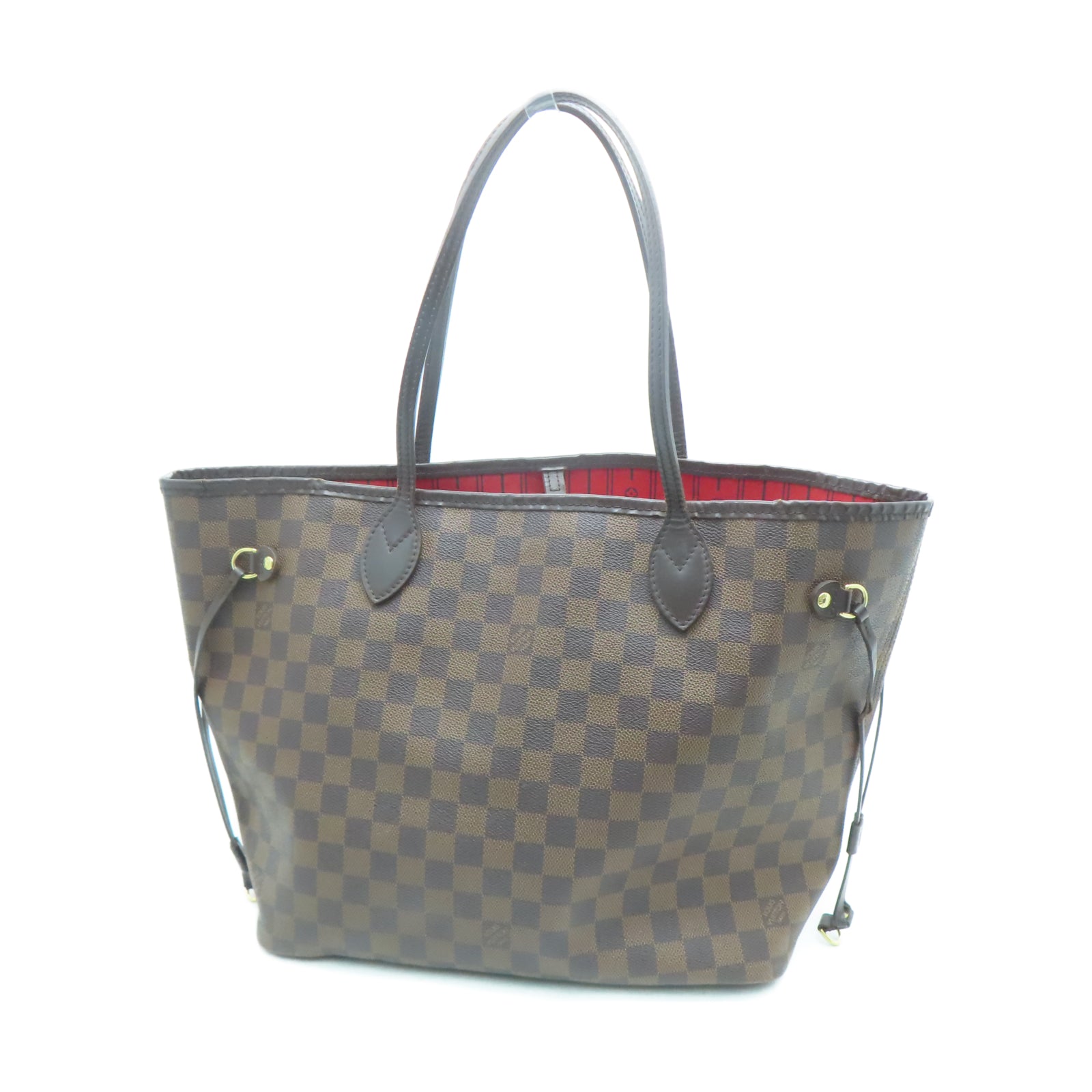 LOUIS VUITTON Damier Neverfull MM金扣手挽袋棕色