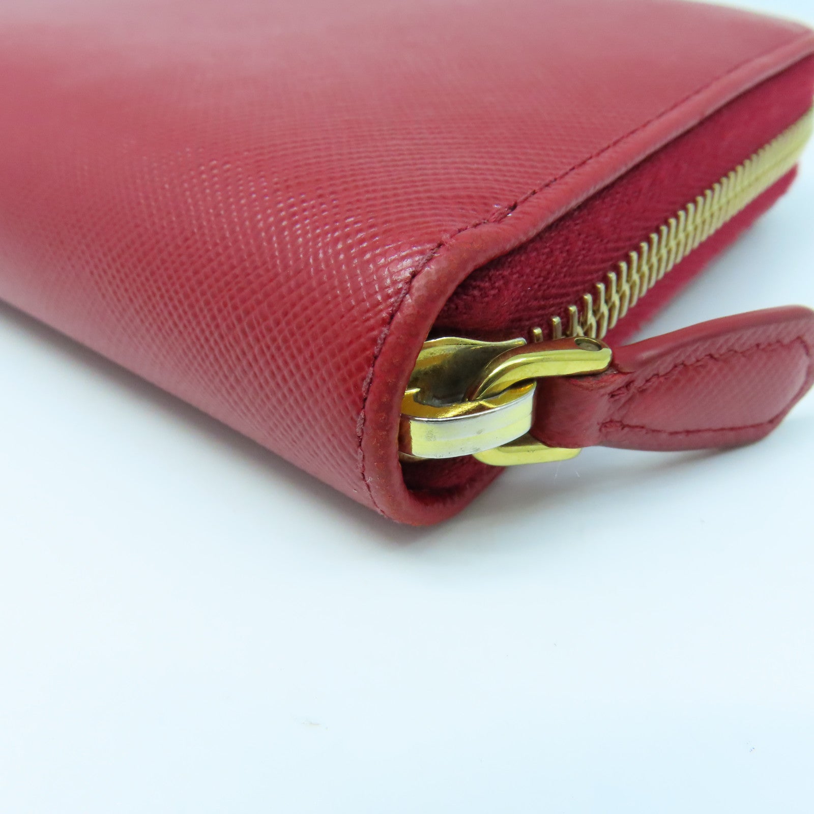PRADA Cowhide Leather Long Wallet Gold Buckle Long Wallet Red