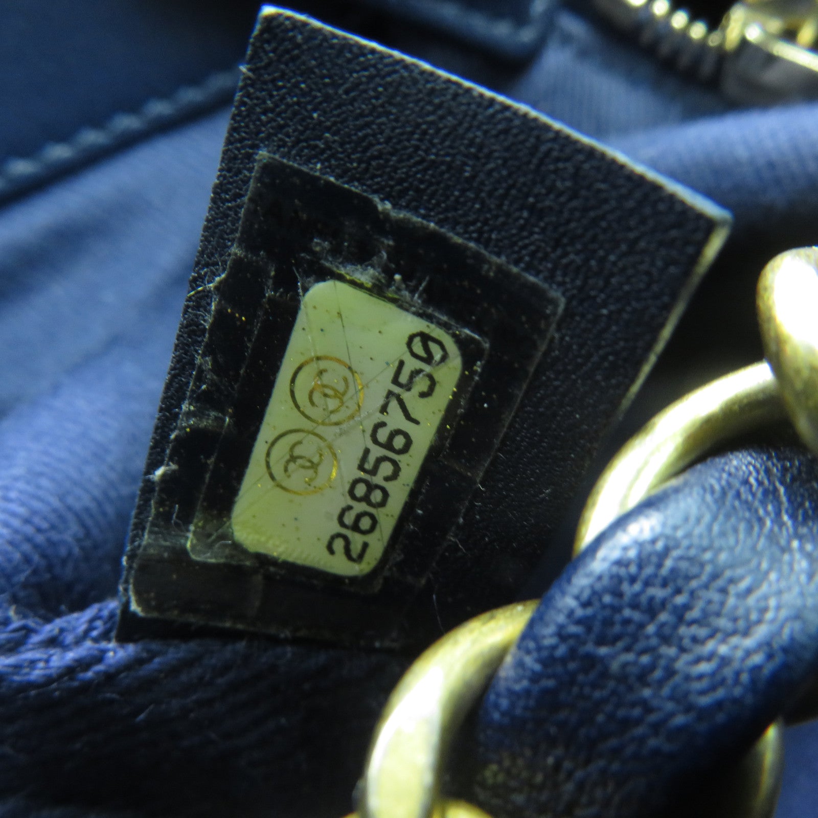 CHANEL 菱格牛皮皮革2 Way Shoulder金扣手挽肩背兩用袋深藍色