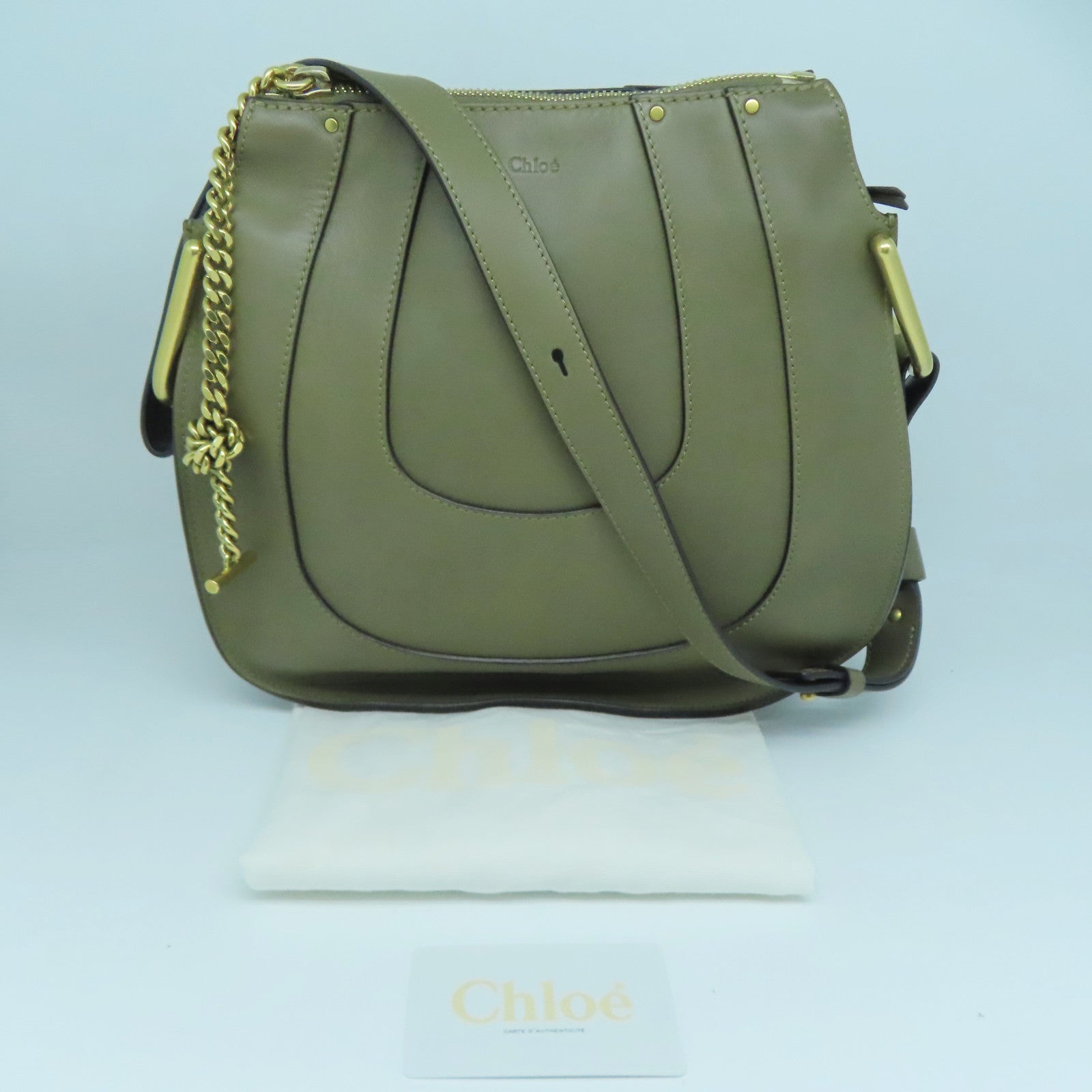 Chloe 牛皮皮革Shoulder Bag金扣肩背袋绿色