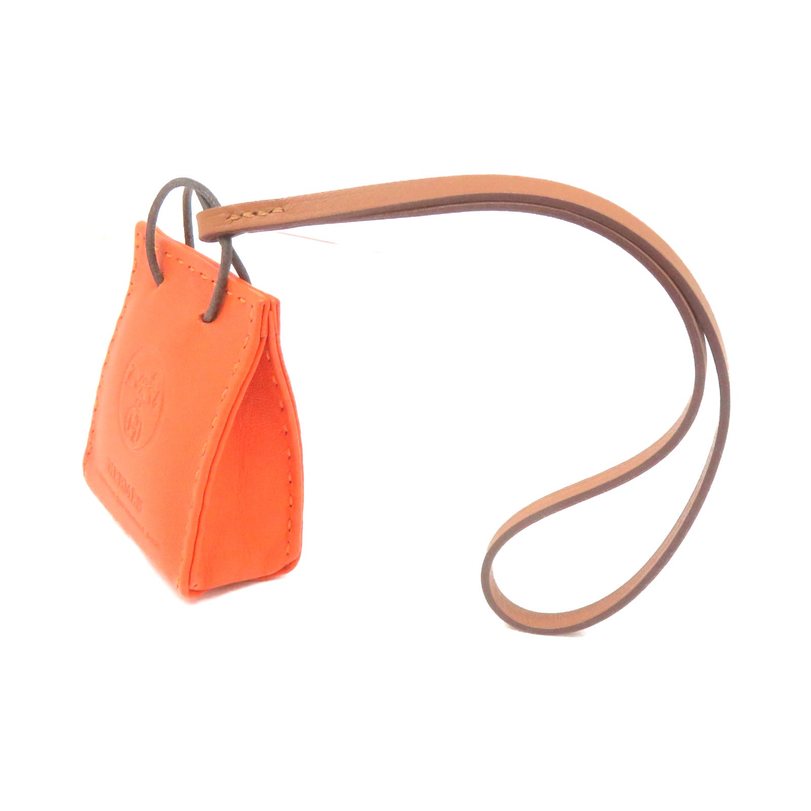 HERMES 牛皮皮革Orange Bag Charm掛飾橙色/啡色