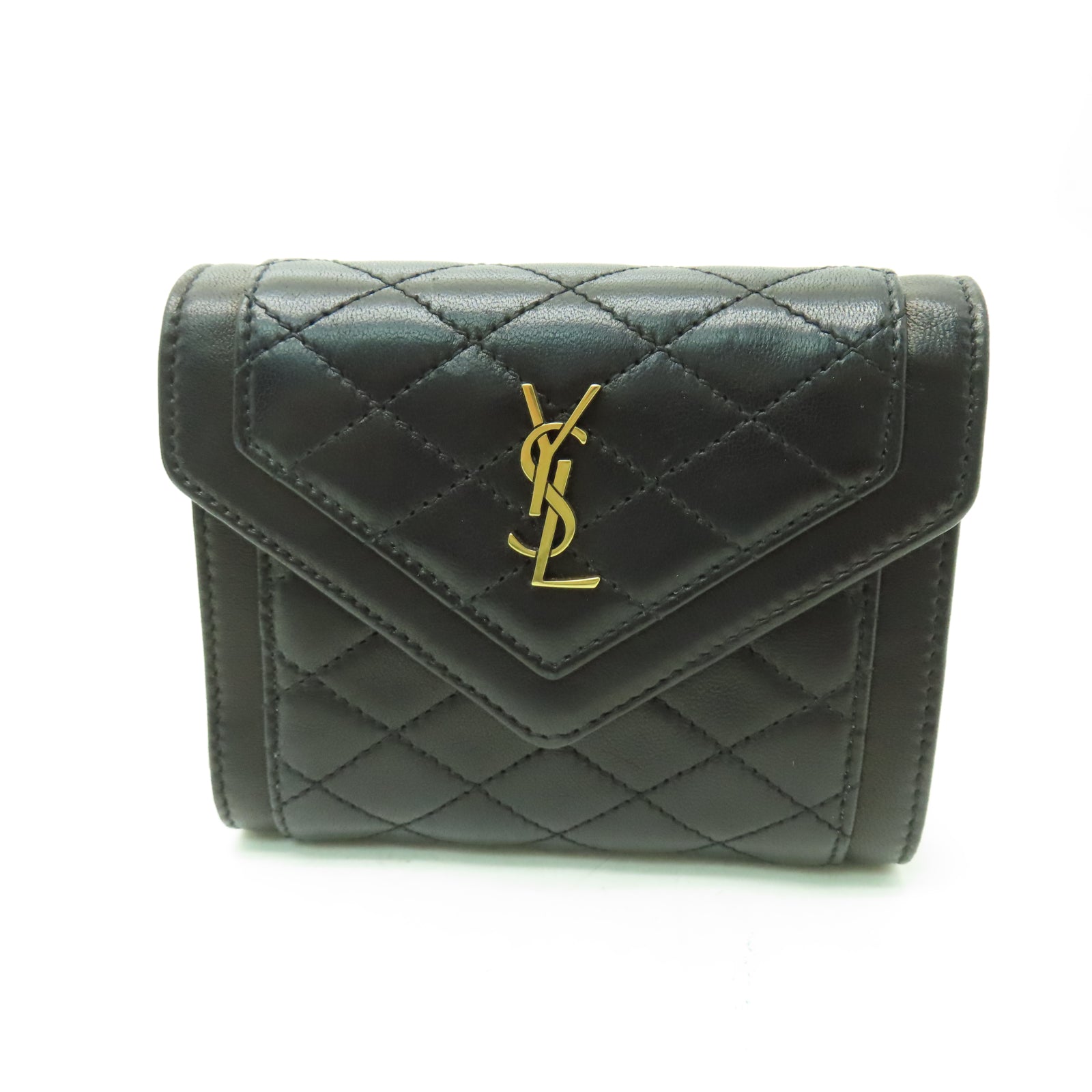 SAINT LAURENT 菱格羊皮皮革Wallet金扣錢包黑色