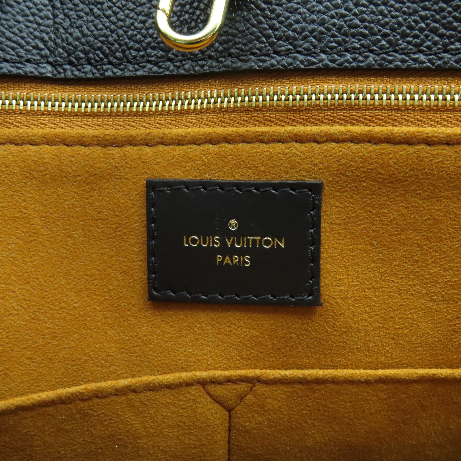 LOUIS VUITTON Monogram Empreinte On The Go MM金扣手挽肩背兩用袋黑色