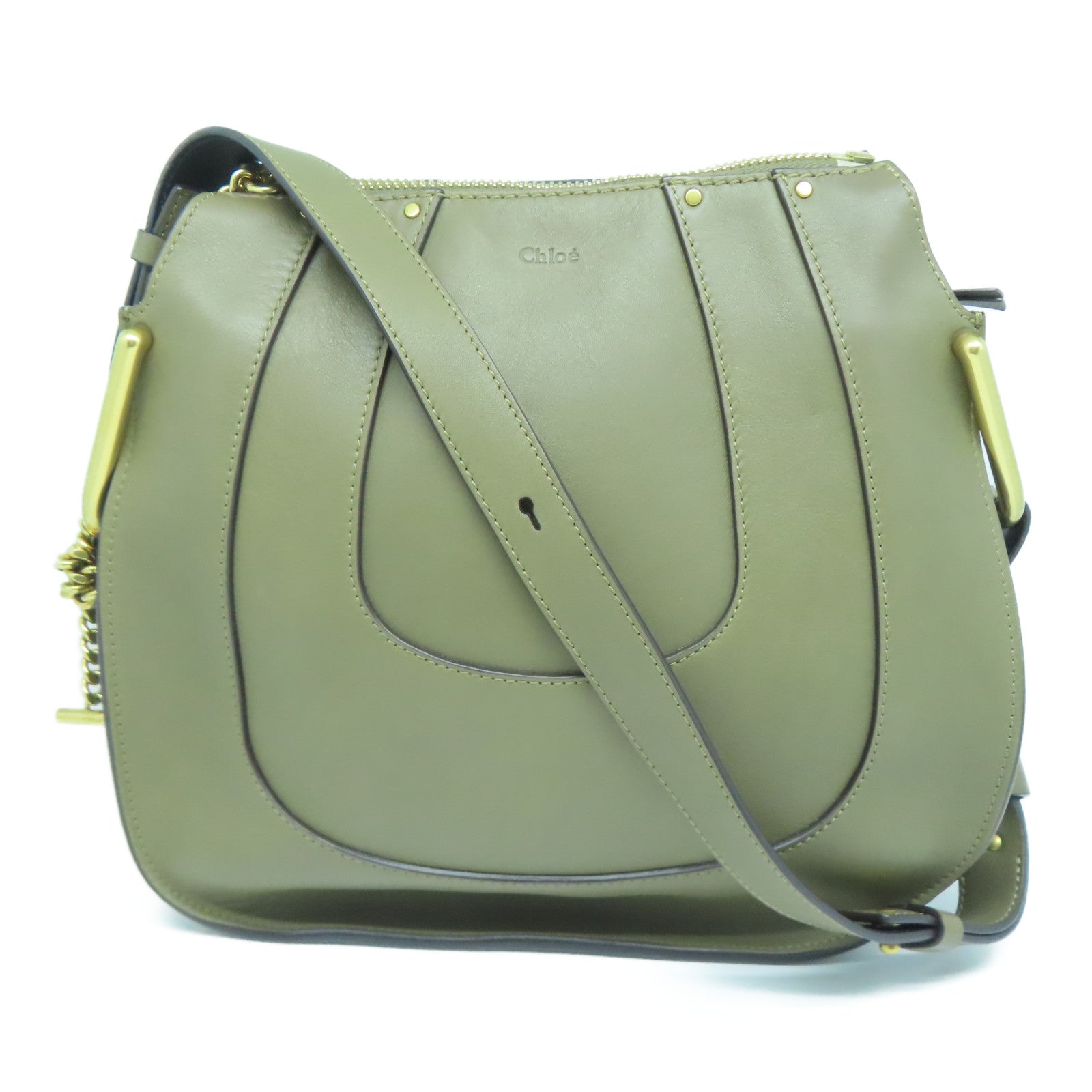 Chloe 牛皮皮革Shoulder Bag金扣肩背袋绿色