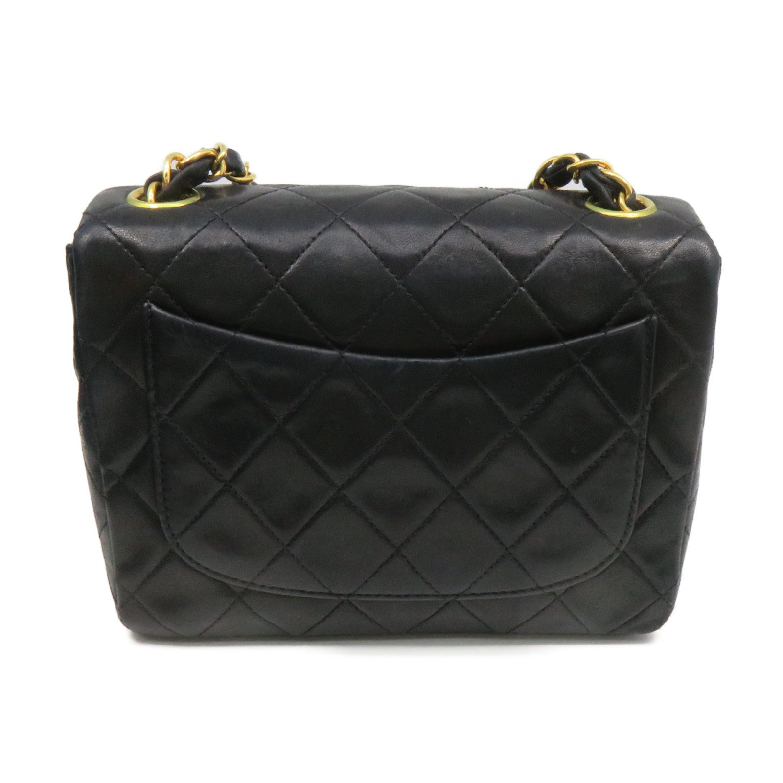 CHANEL 菱格羊皮皮革Chain Shoulder Bag金扣鏈帶肩背袋黑色