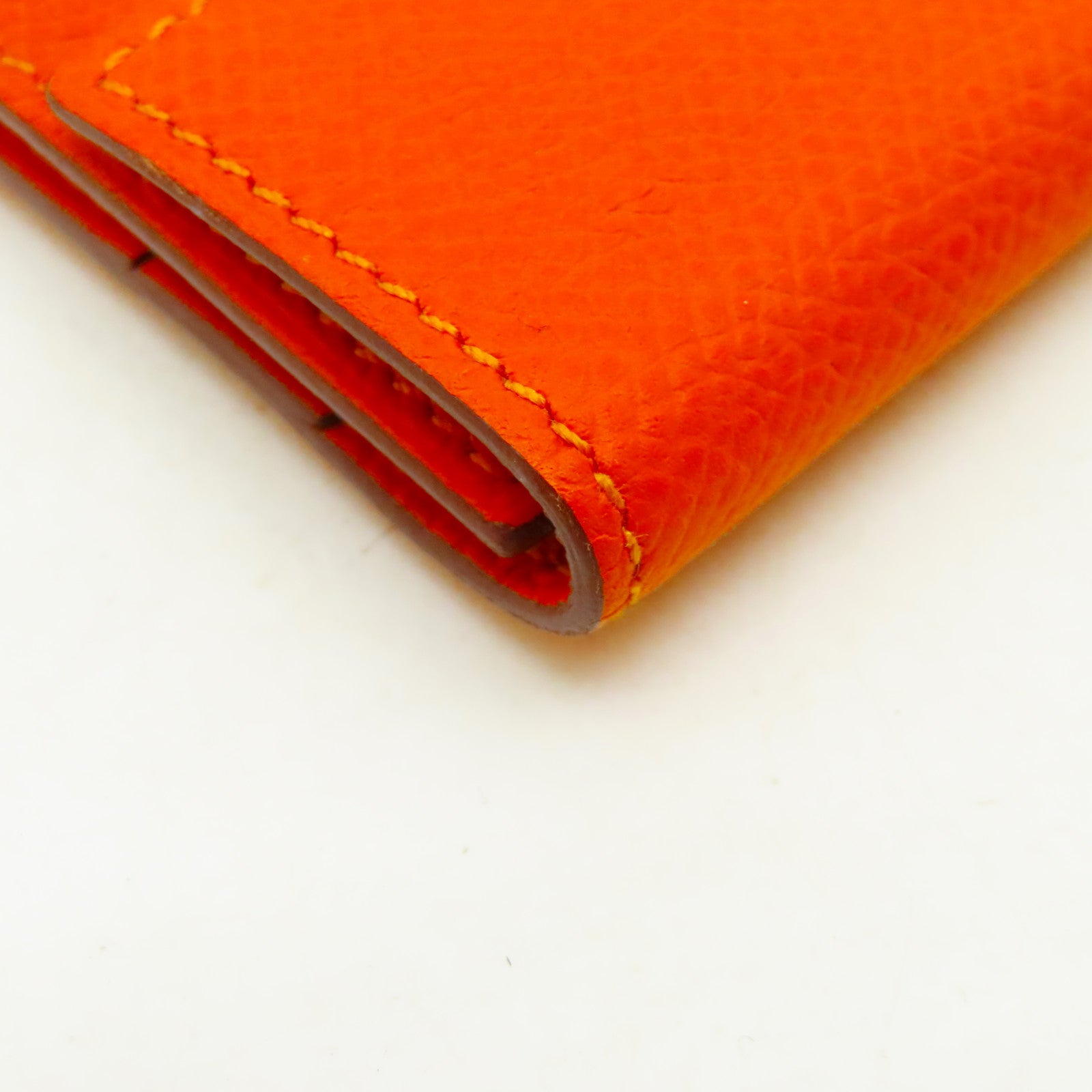 HERMES Epsom皮革Clic Mini Card Holder銀扣卡片套橙色