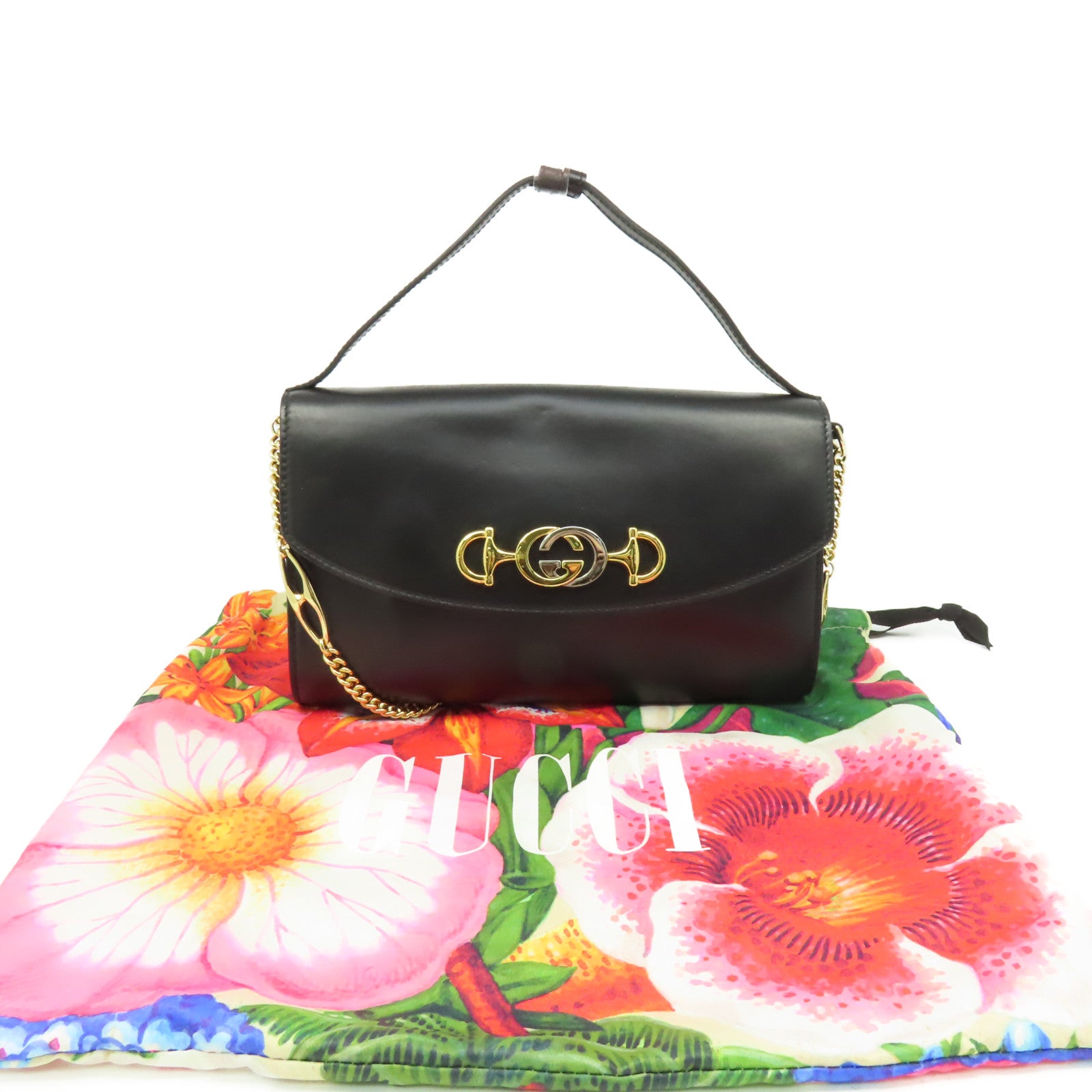 GUCCI 牛皮皮革Zumi Chain Shoulder Bag鏈帶手挽肩背兩用袋黑色