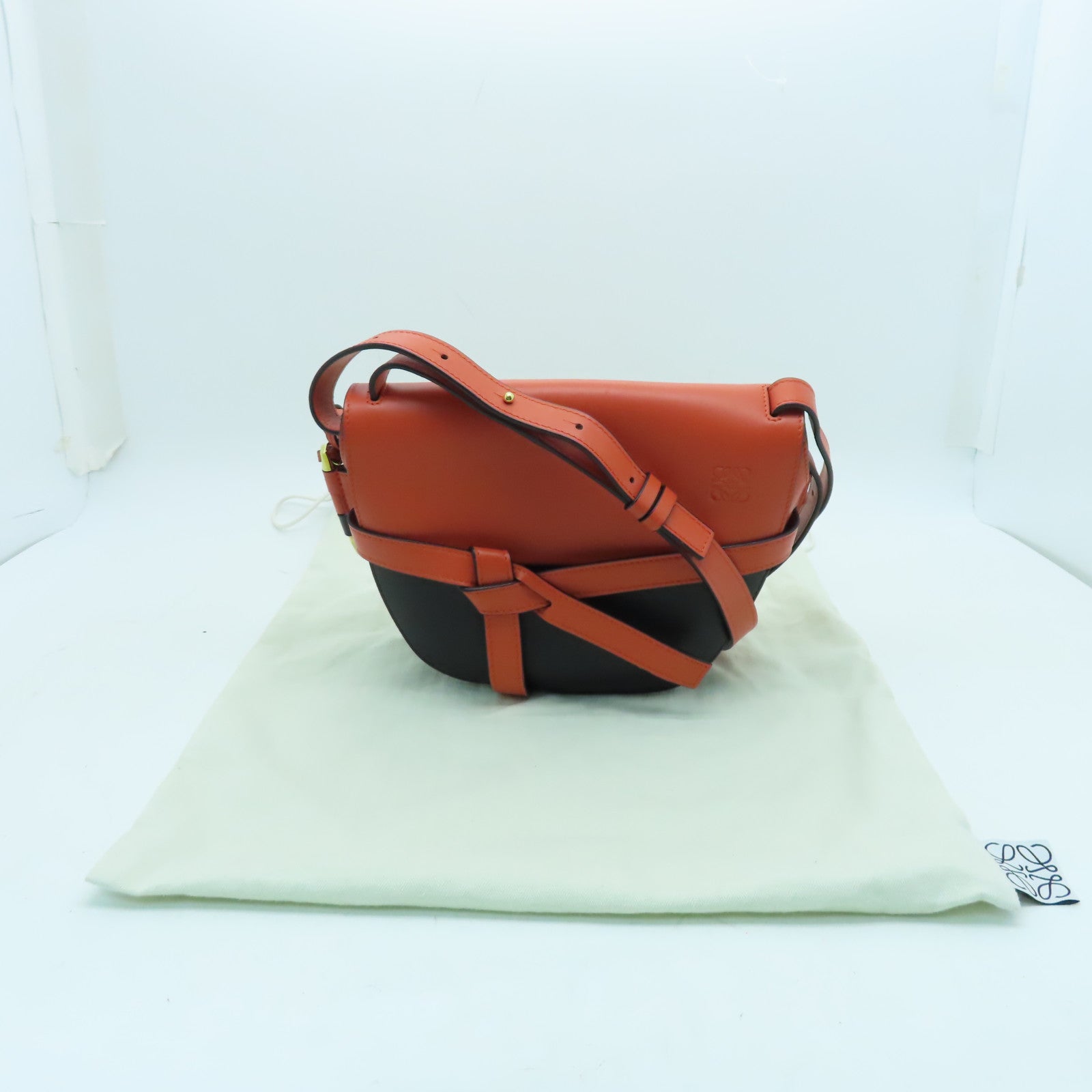 LOEWE 牛皮皮革Gate金扣肩背袋橙色/黑色