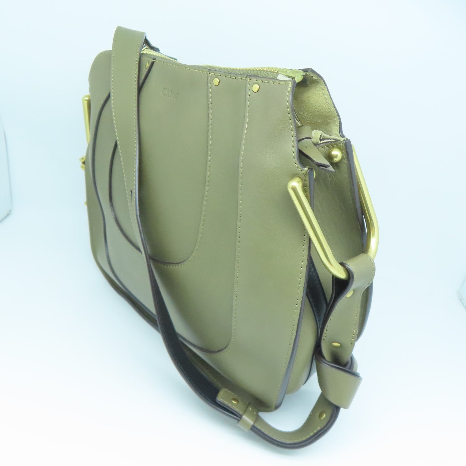 Chloe 牛皮皮革Shoulder Bag金扣肩背袋绿色