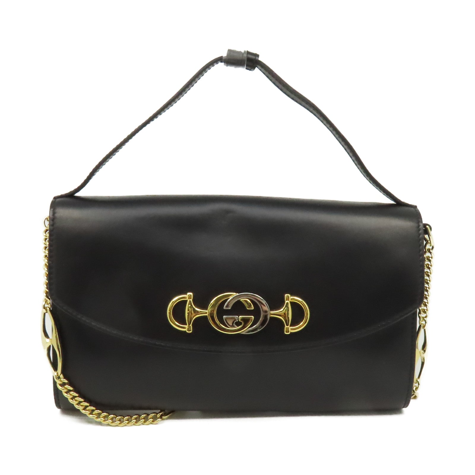GUCCI 牛皮皮革Zumi Chain Shoulder Bag鏈帶手挽肩背兩用袋黑色