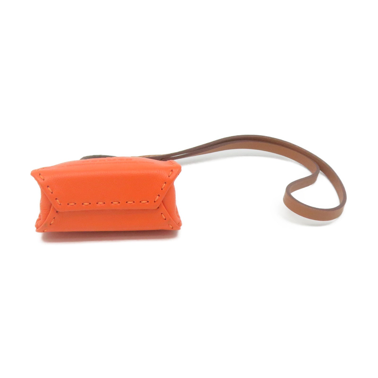 HERMES 牛皮皮革Orange Bag Charm掛飾橙色/啡色