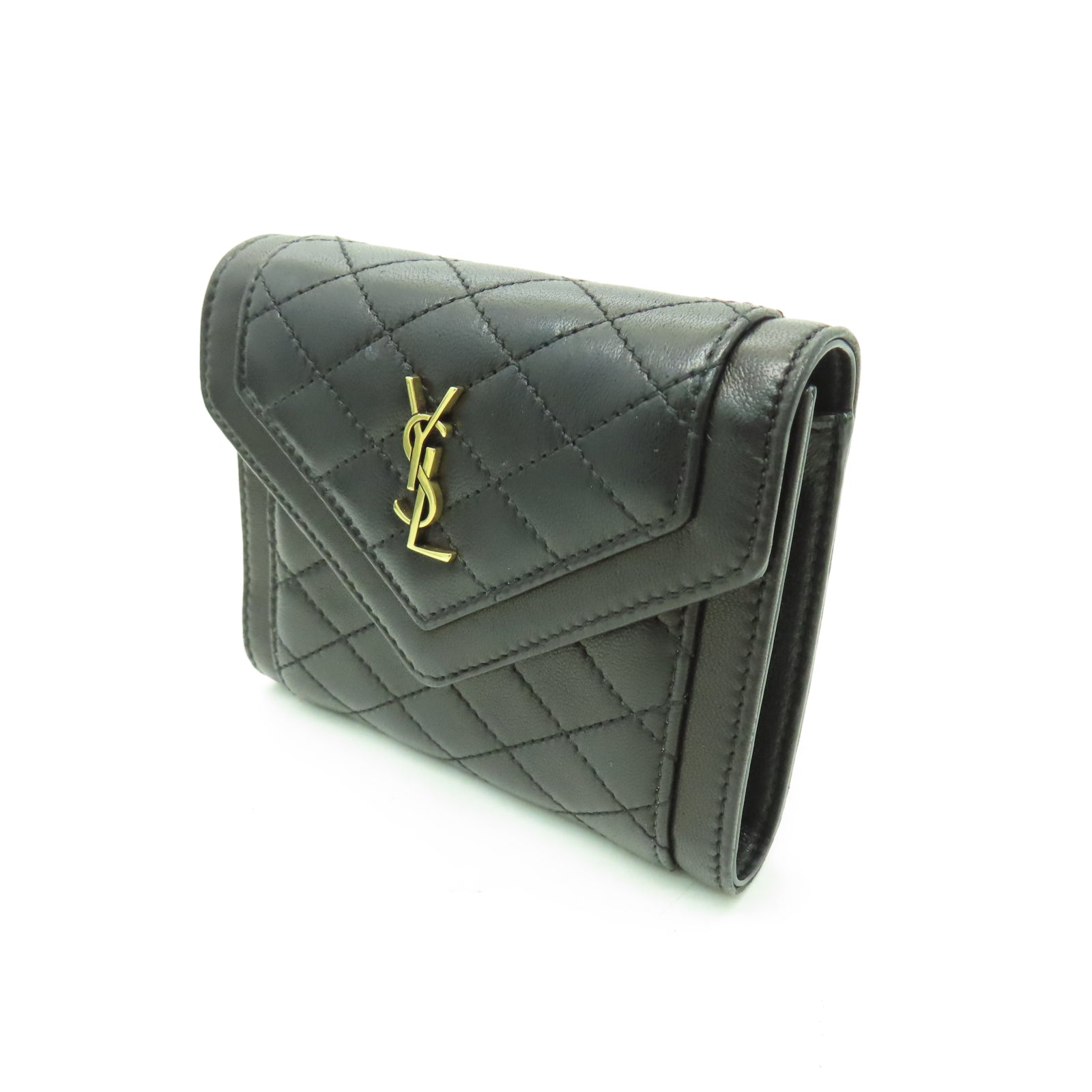 SAINT LAURENT 菱格羊皮皮革Wallet金扣錢包黑色