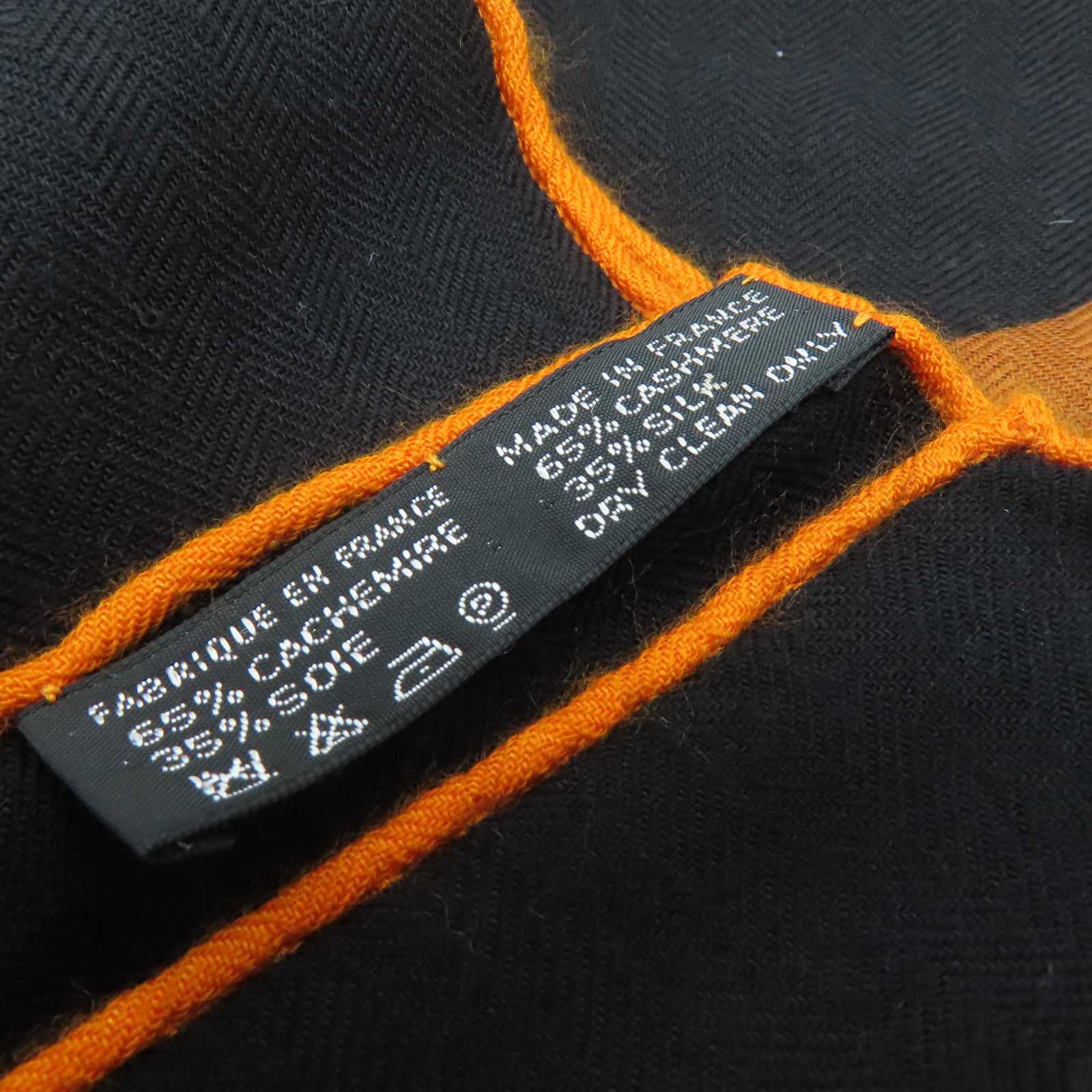 HERMES 羊绒丝质Scarf颈巾黑色橙色140x140cm