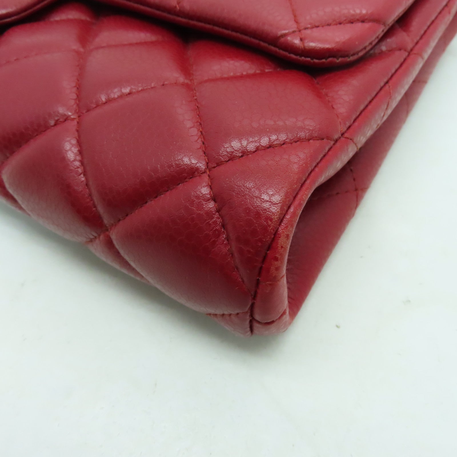 CHANEL 菱格牛皮皮革Chain Shoulder銀扣鏈帶肩背袋紅色