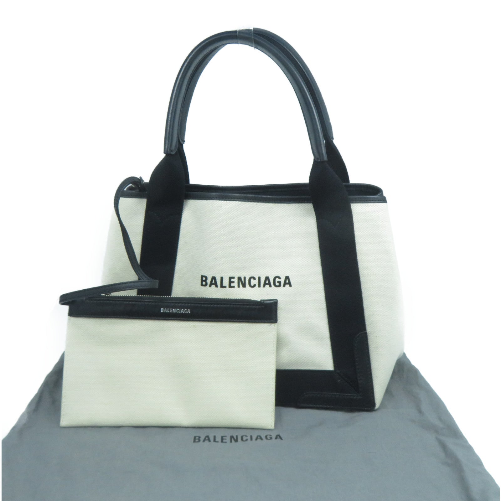 BALENCIAGA 帆布Tote Bag銀扣手挽袋米色/黑色