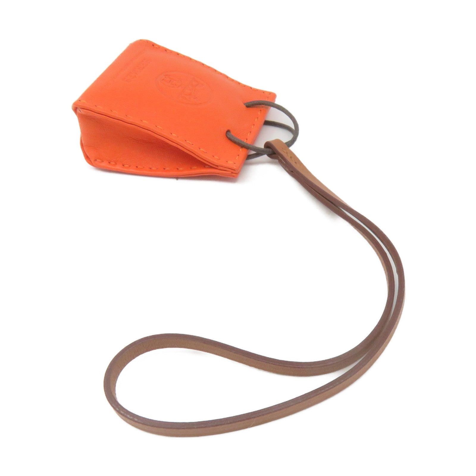 HERMES 牛皮皮革Orange Bag Charm掛飾橙色/啡色