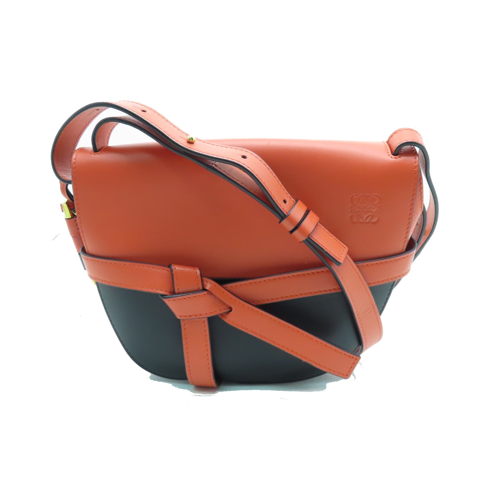 LOEWE 牛皮皮革Gate金扣肩背袋橙色/黑色