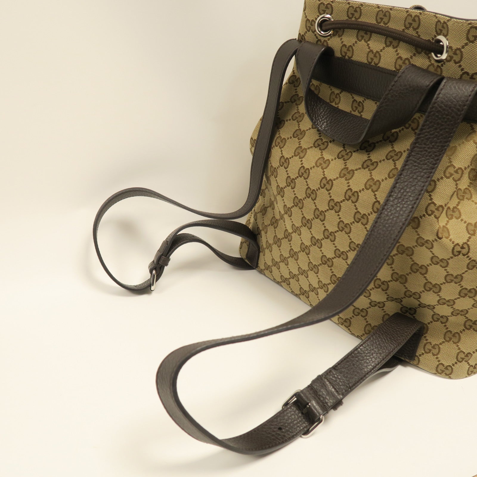 GUCCI 帆布Backpack銀扣背包啡色