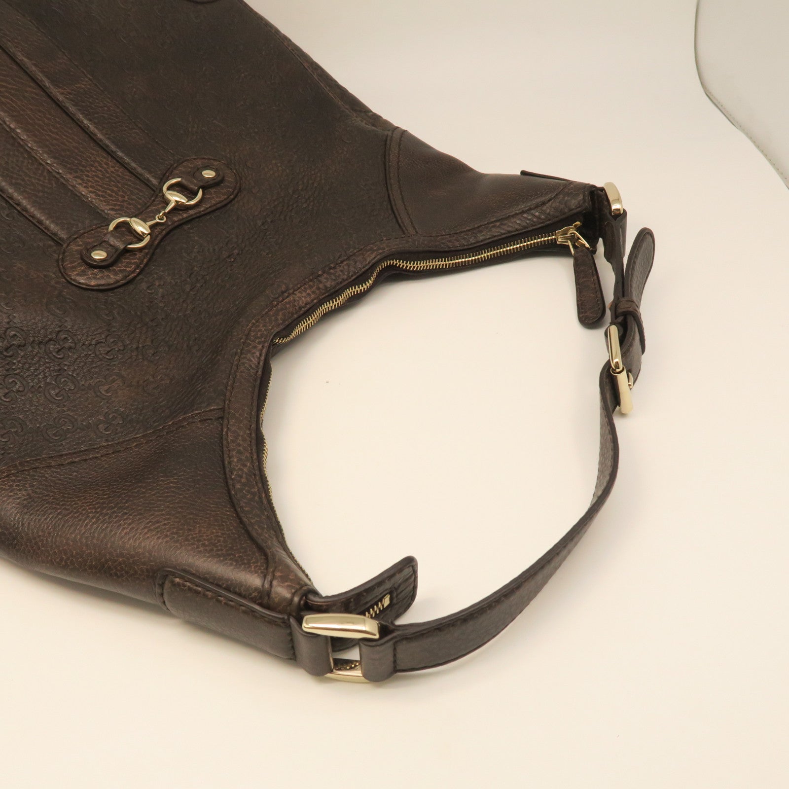 GUCCI cowhide leather Shoulder Bag gold buckle shoulder bag brown