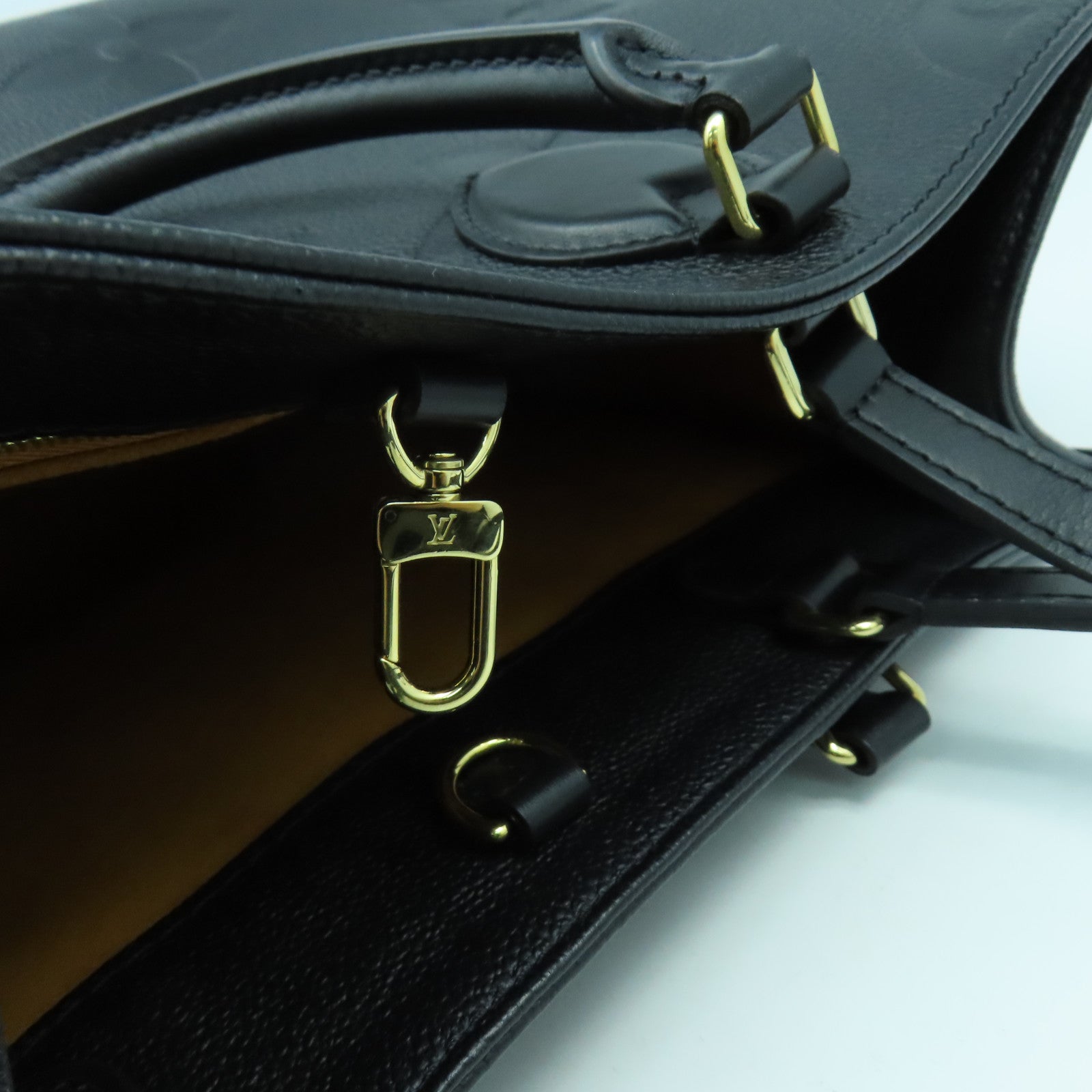 LOUIS VUITTON Monogram Empreinte On The Go MM金扣手挽肩背兩用袋黑色