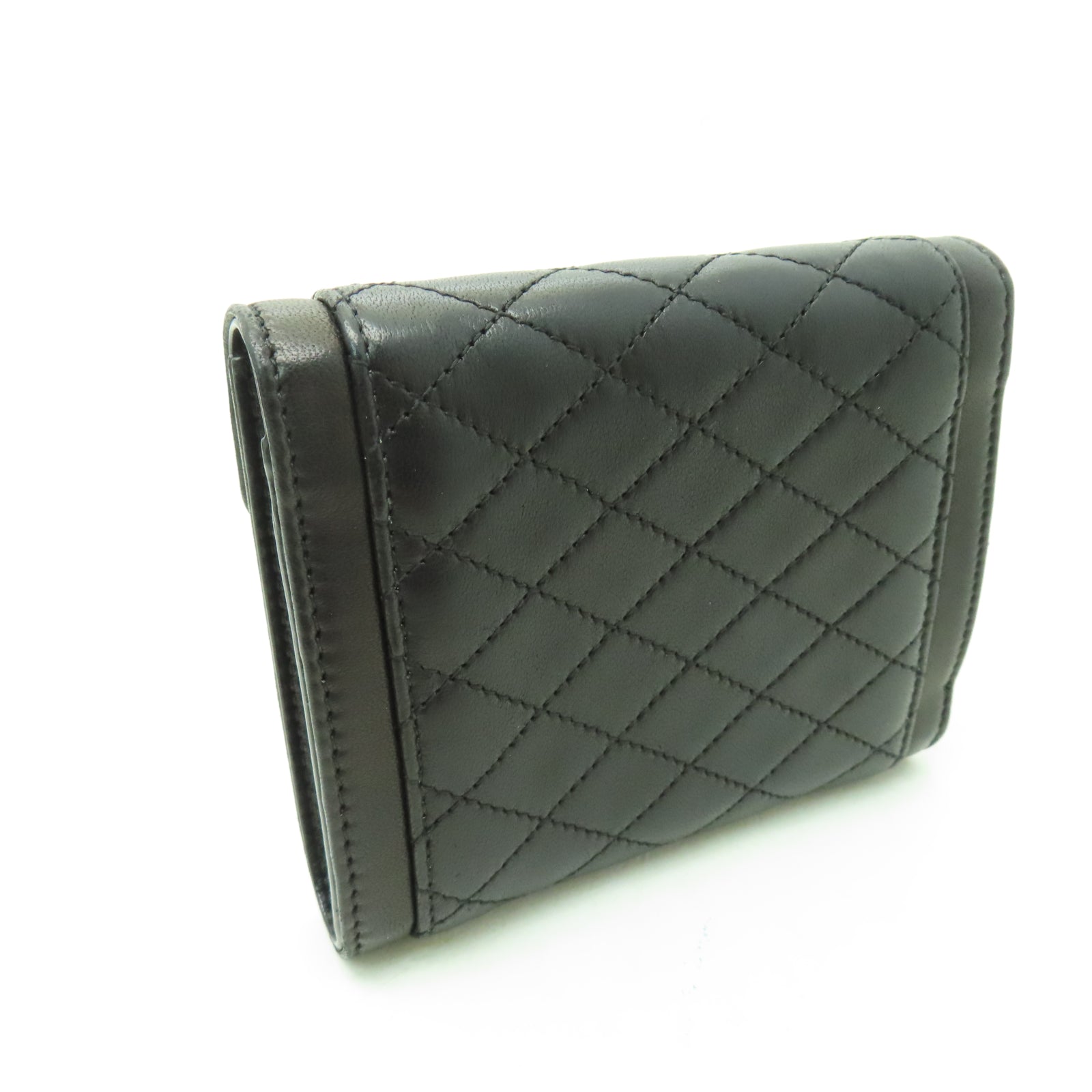 SAINT LAURENT 菱格羊皮皮革Wallet金扣錢包黑色