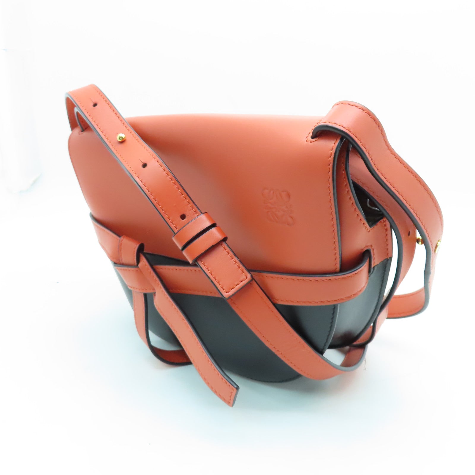 LOEWE 牛皮皮革Gate金扣肩背袋橙色/黑色