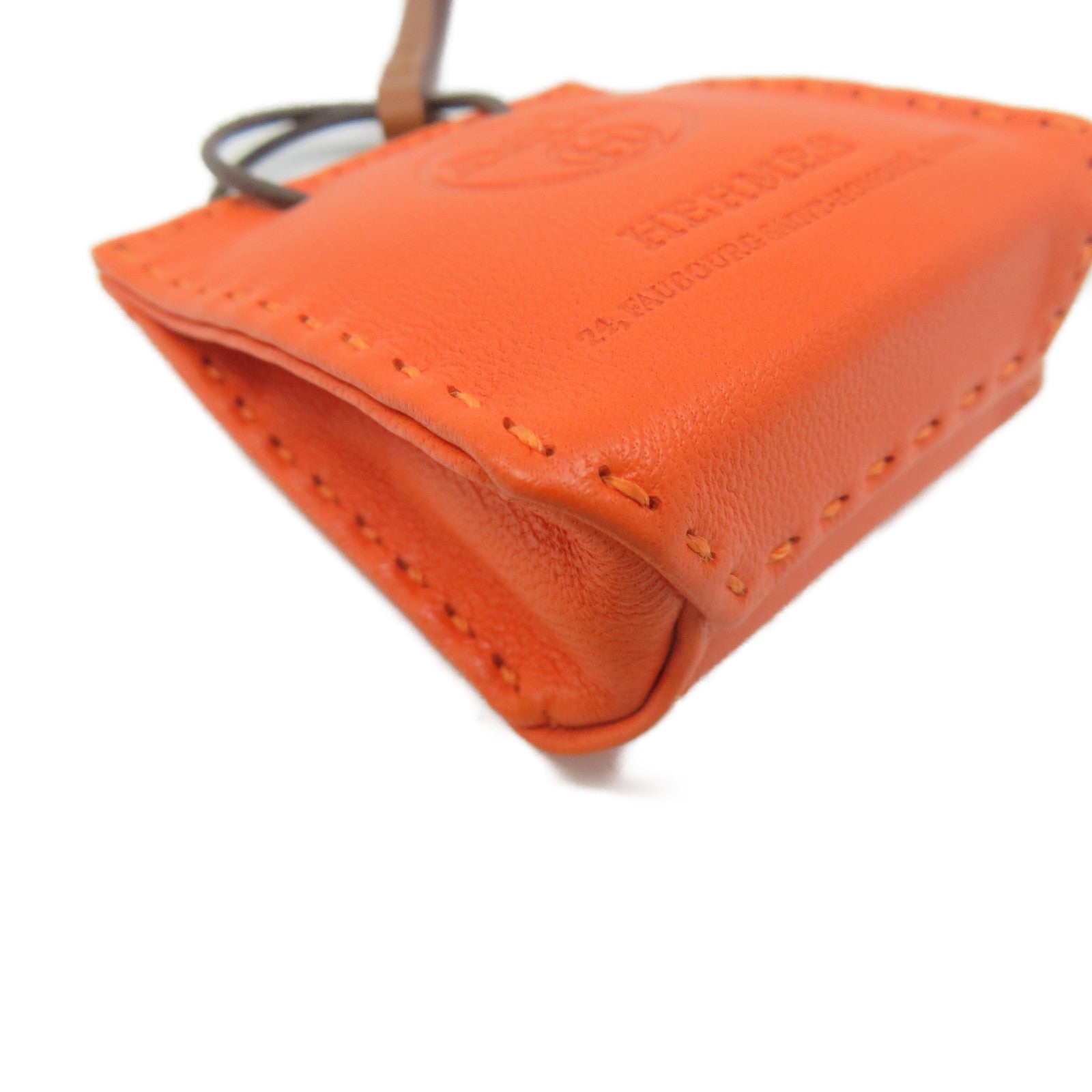 HERMES 牛皮皮革Orange Bag Charm掛飾橙色/啡色