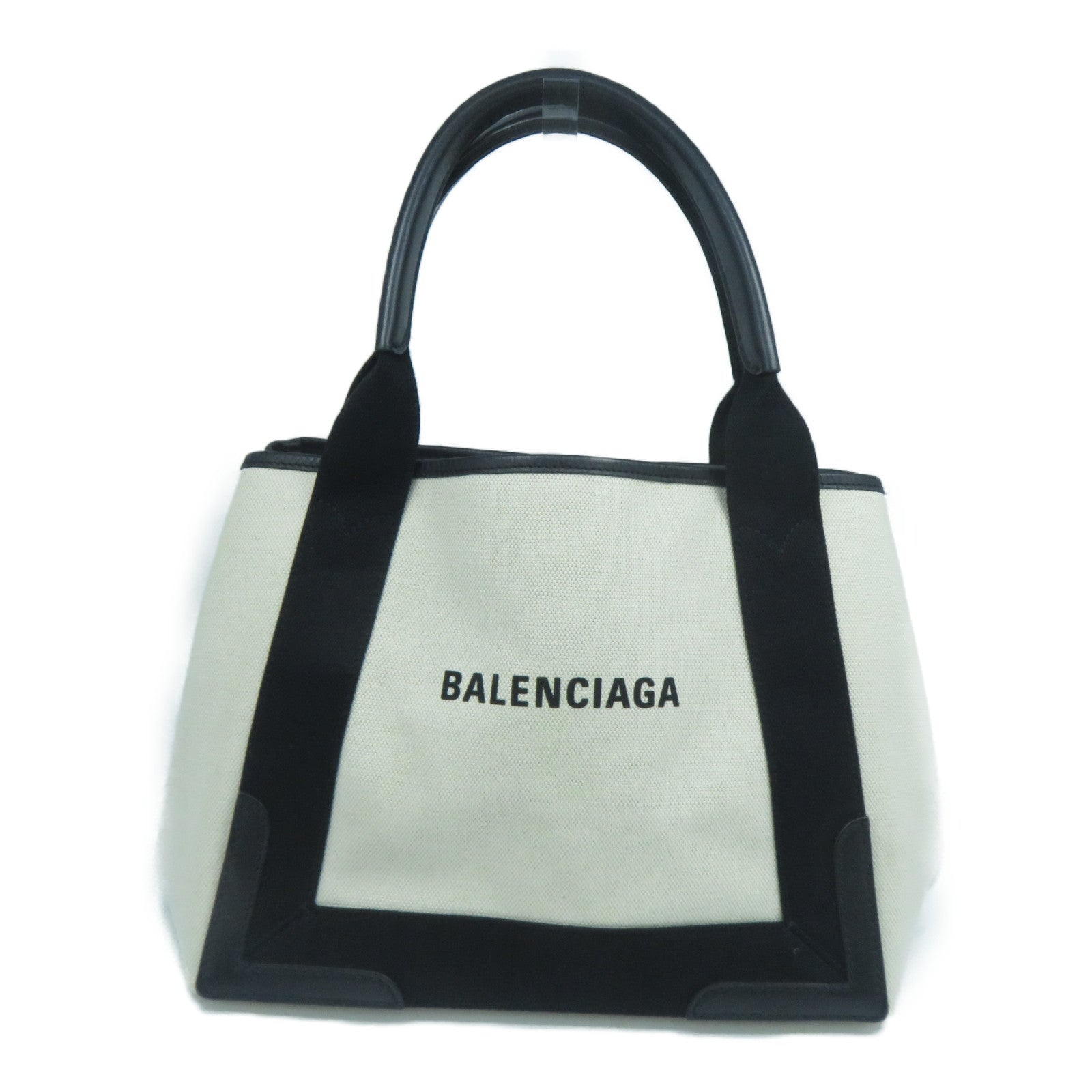 BALENCIAGA 帆布Tote Bag銀扣手挽袋米色/黑色