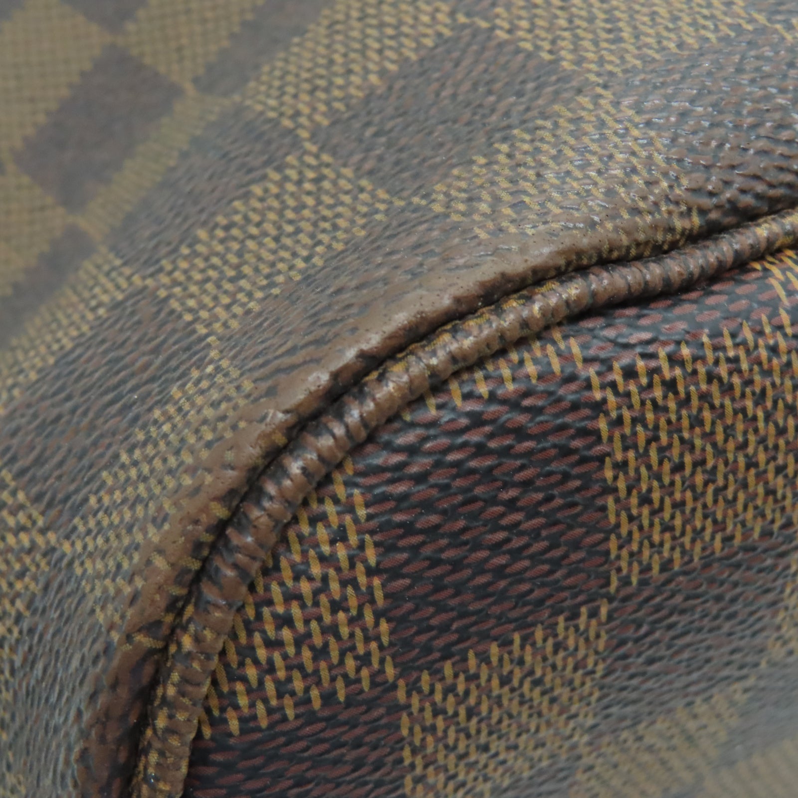 LOUIS VUITTON Damier Neverfull MM金扣手挽袋棕色