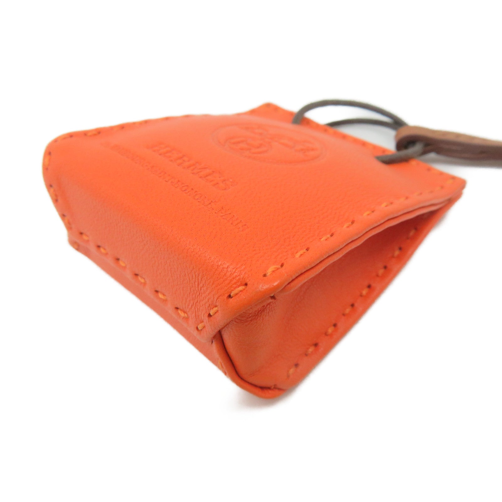 HERMES 牛皮皮革Orange Bag Charm掛飾橙色/啡色