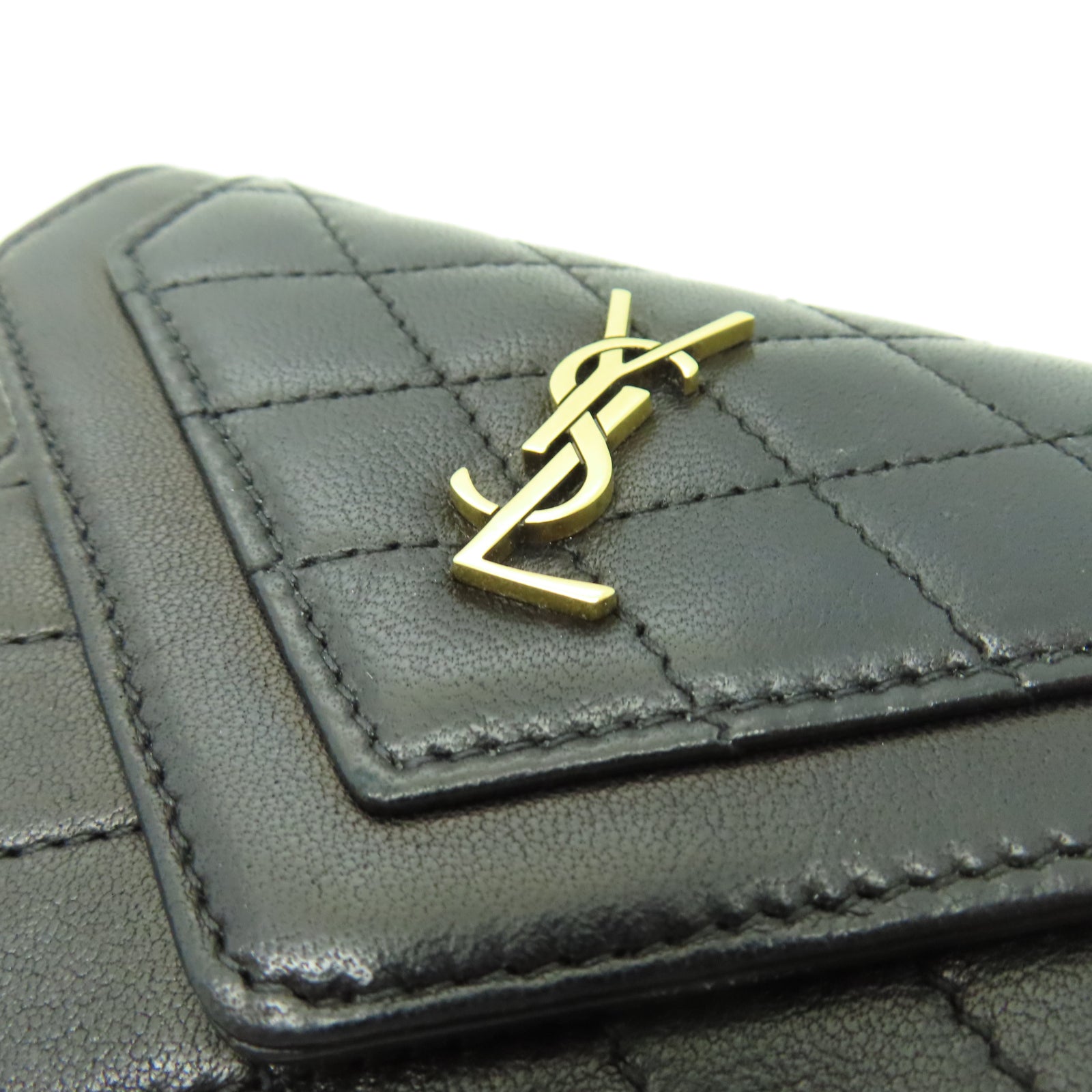 SAINT LAURENT 菱格羊皮皮革Wallet金扣錢包黑色