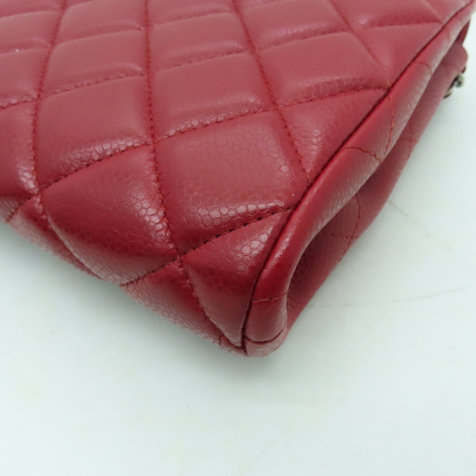 CHANEL 菱格牛皮皮革Chain Shoulder銀扣鏈帶肩背袋紅色