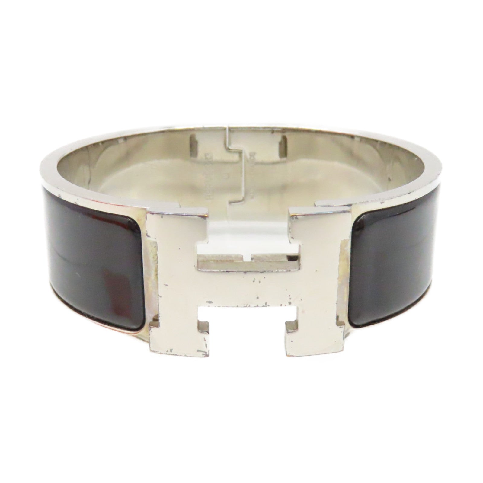 HERMES 金屬/琺瑯Clic-Clac H Bracelet銀扣手鐲黑色