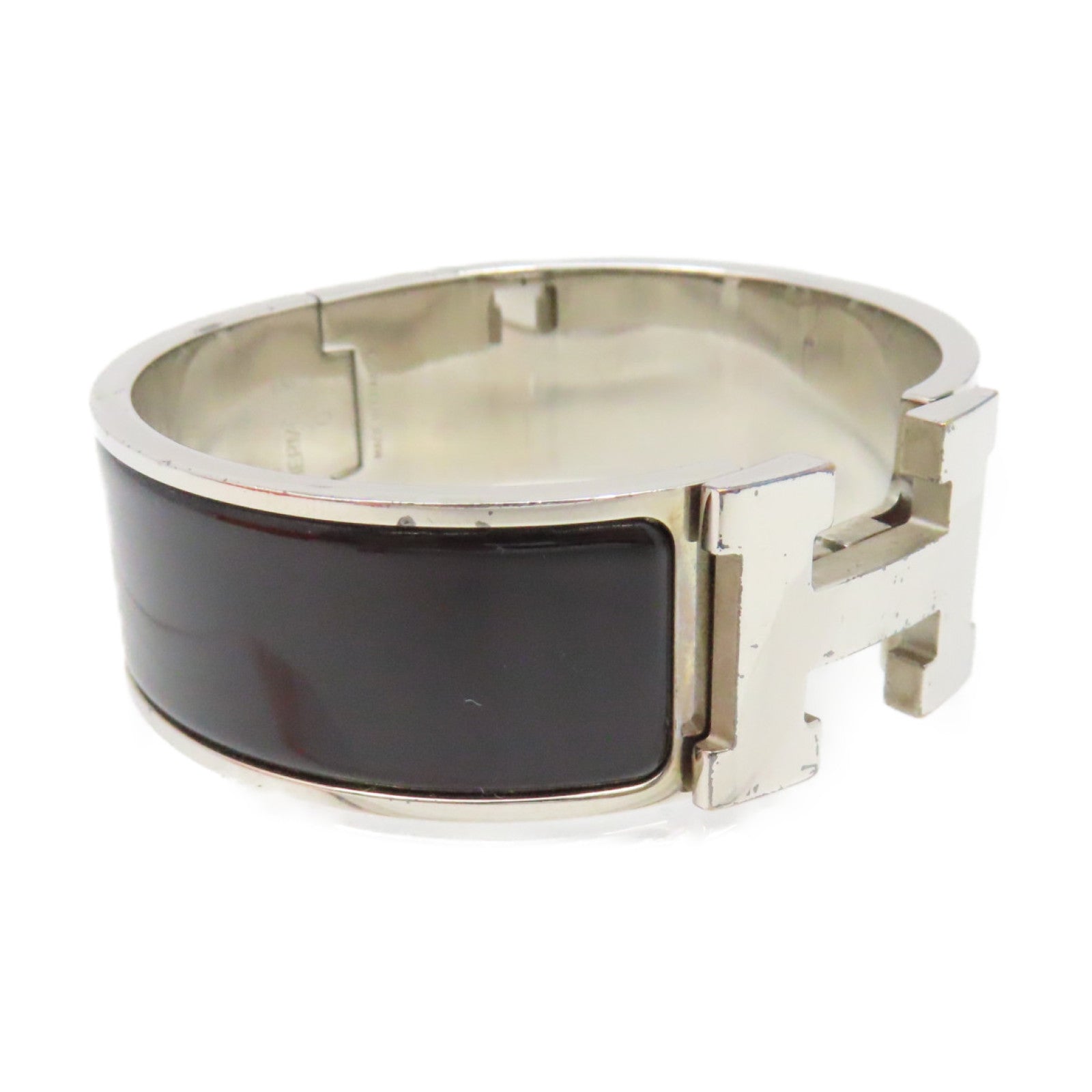 HERMES 金屬/琺瑯Clic-Clac H Bracelet銀扣手鐲黑色