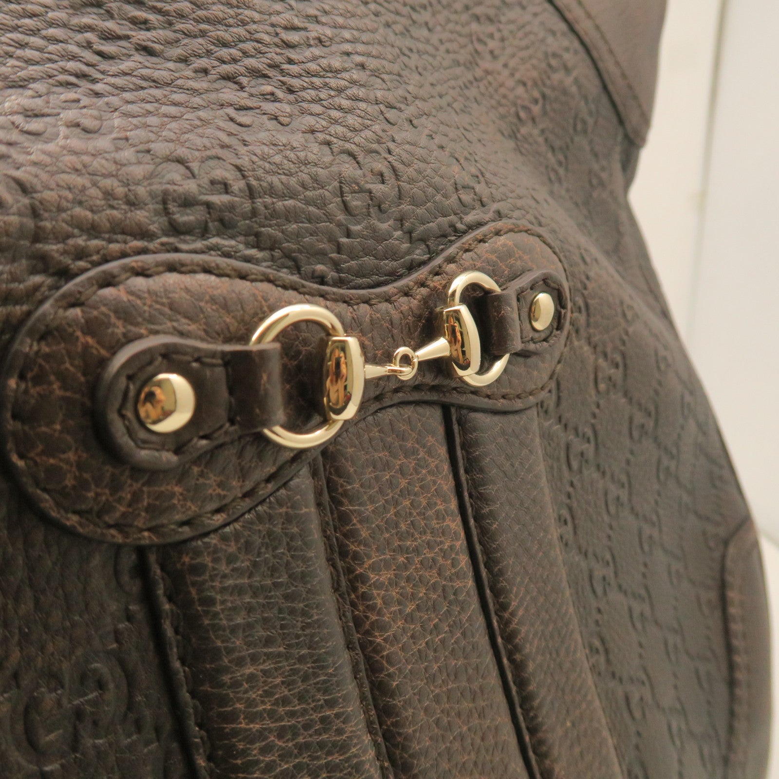 GUCCI cowhide leather Shoulder Bag gold buckle shoulder bag brown